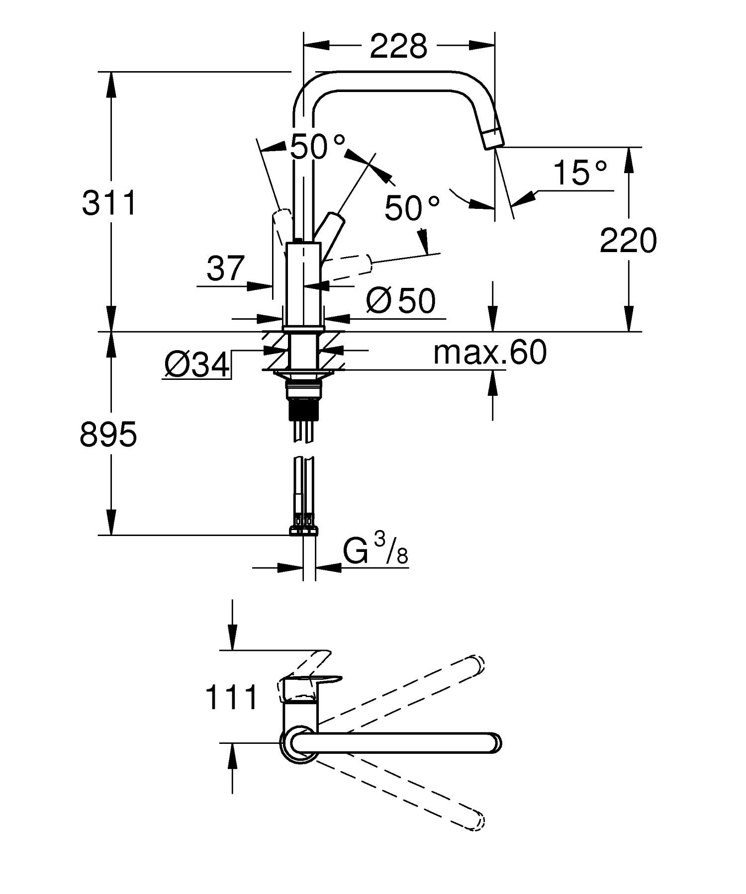 Baterie bucatarie Grohe 30630000, Start, tip comanda monocomanda, marime inalta, forma pipa tip u, crom [7]