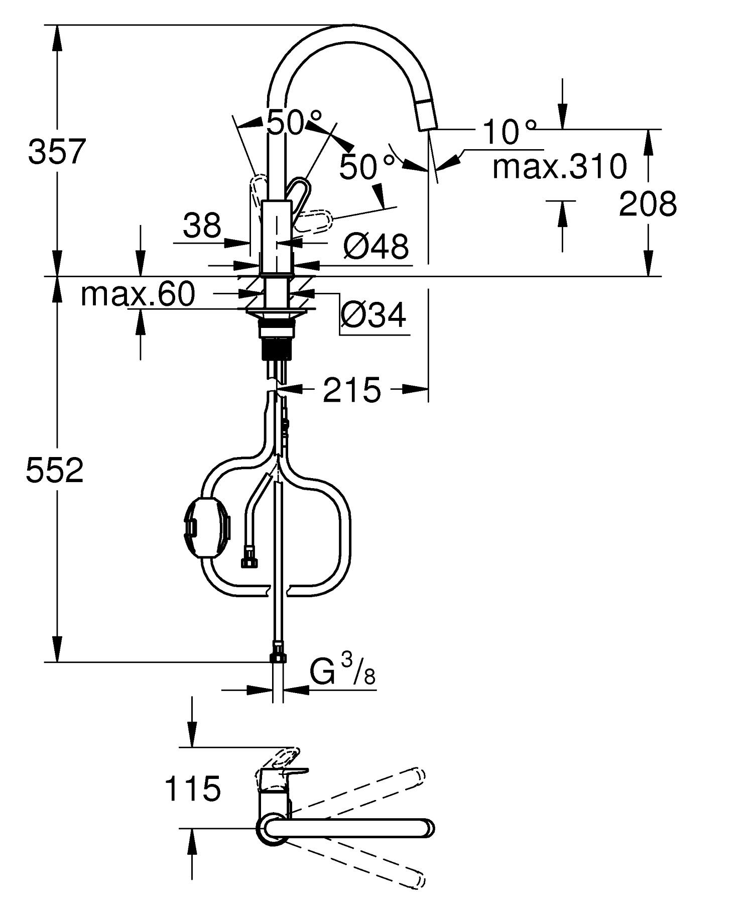 Baterie bucatarie Grohe 30569000, StartFlow, tip comanda monocomanda, marime inalta, forma pipa tip c, crom [5]