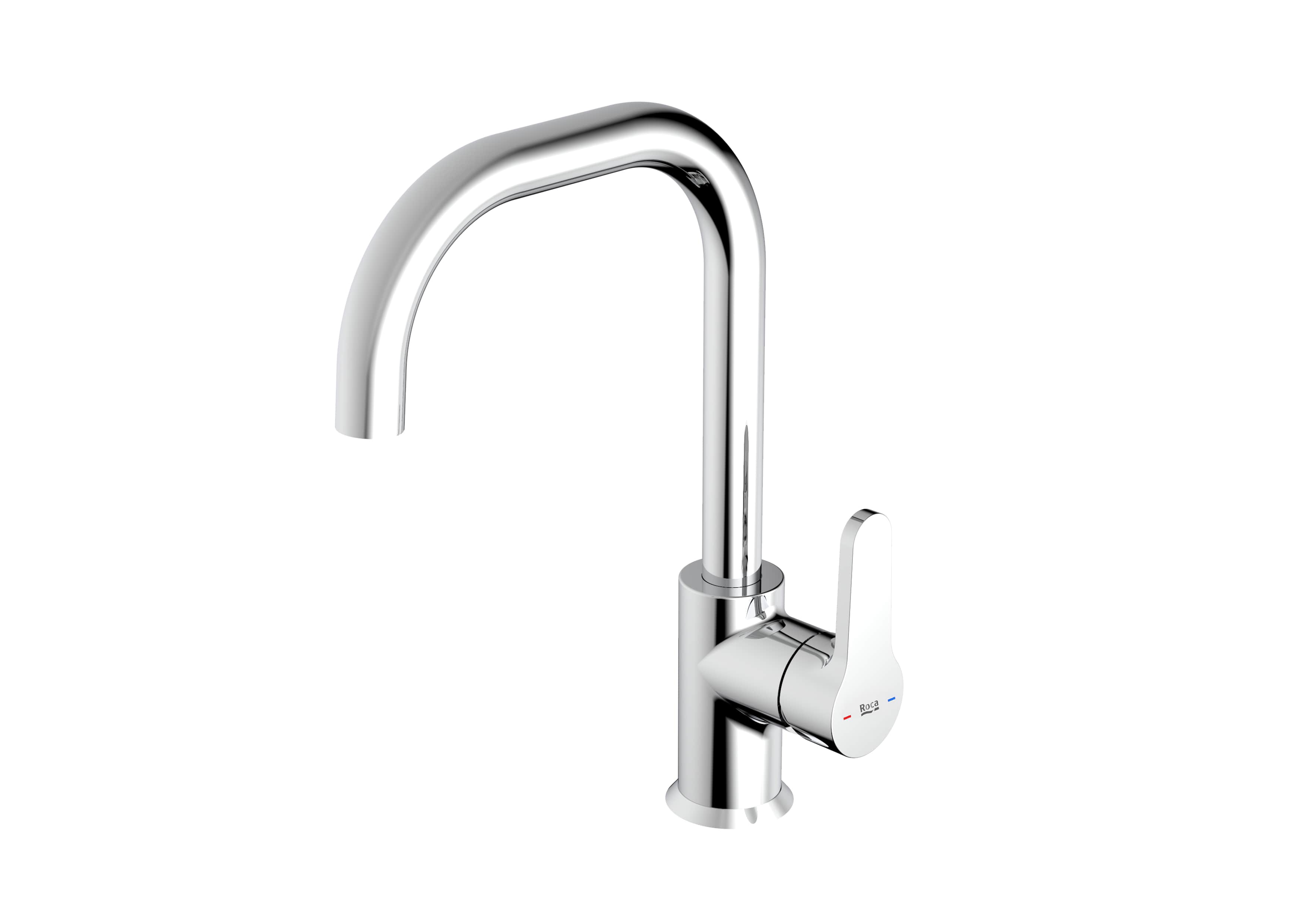 Baterii sanitare - Baterie bucatarie Roca A5A8D6AC0K, Arola, tip comanda monocomanda, forma pipa tip c, marime inalta, crom
