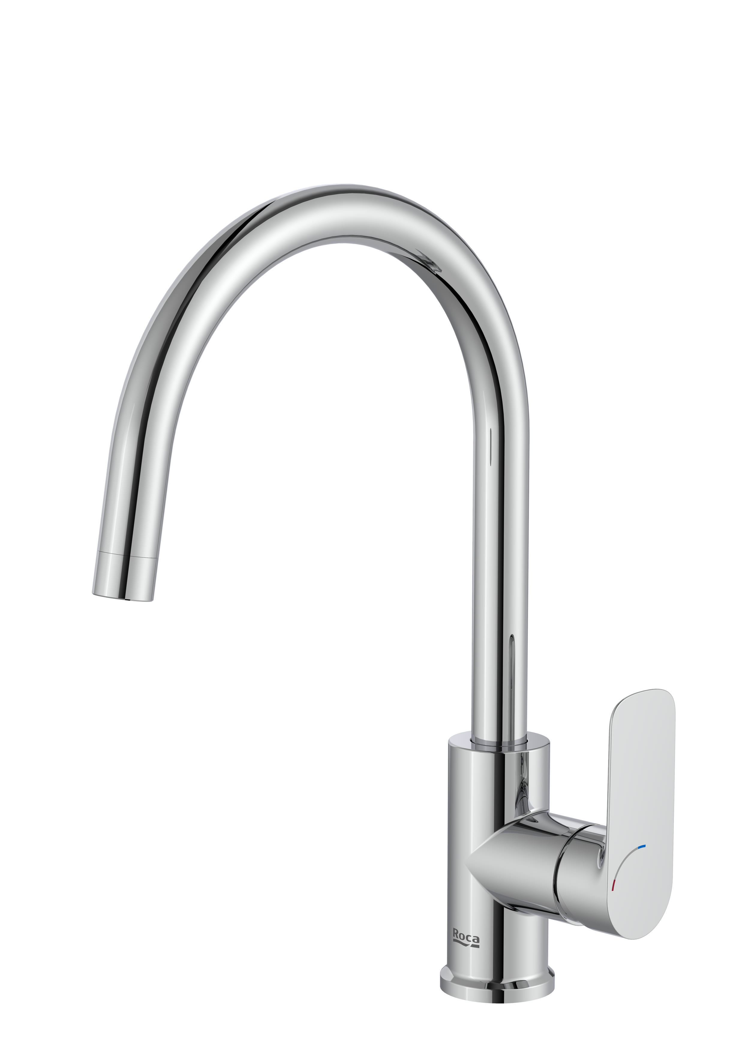 Baterii sanitare - Baterie bucatarie Roca A5A846EC00, Cala, tip comanda monocomanda, forma pipa tip c, marime inalta, crom