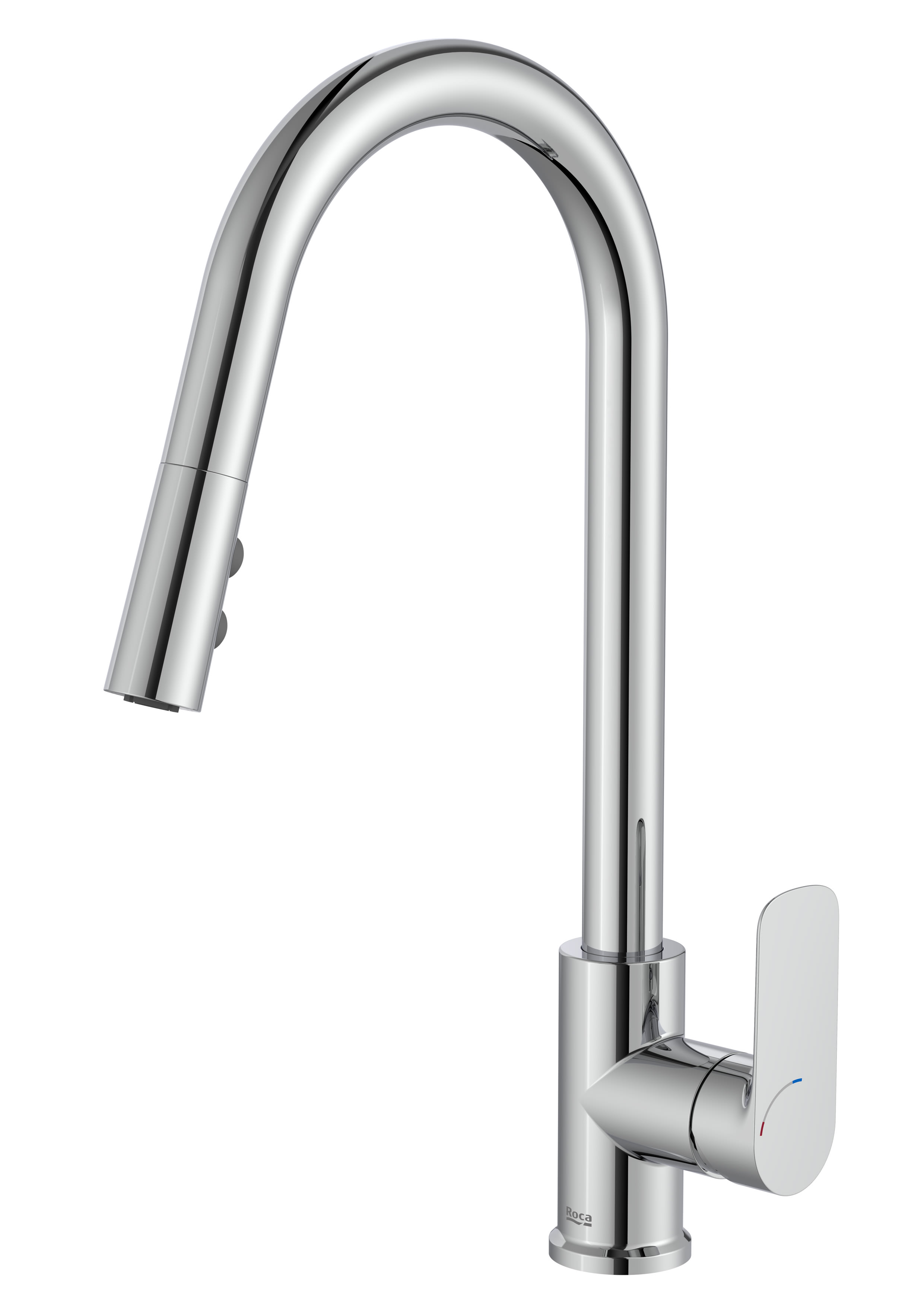 Baterii sanitare - Baterie bucatarie Roca A5A816EC00, Cala, tip comanda monocomanda, forma pipa tip c, marime inalta, crom