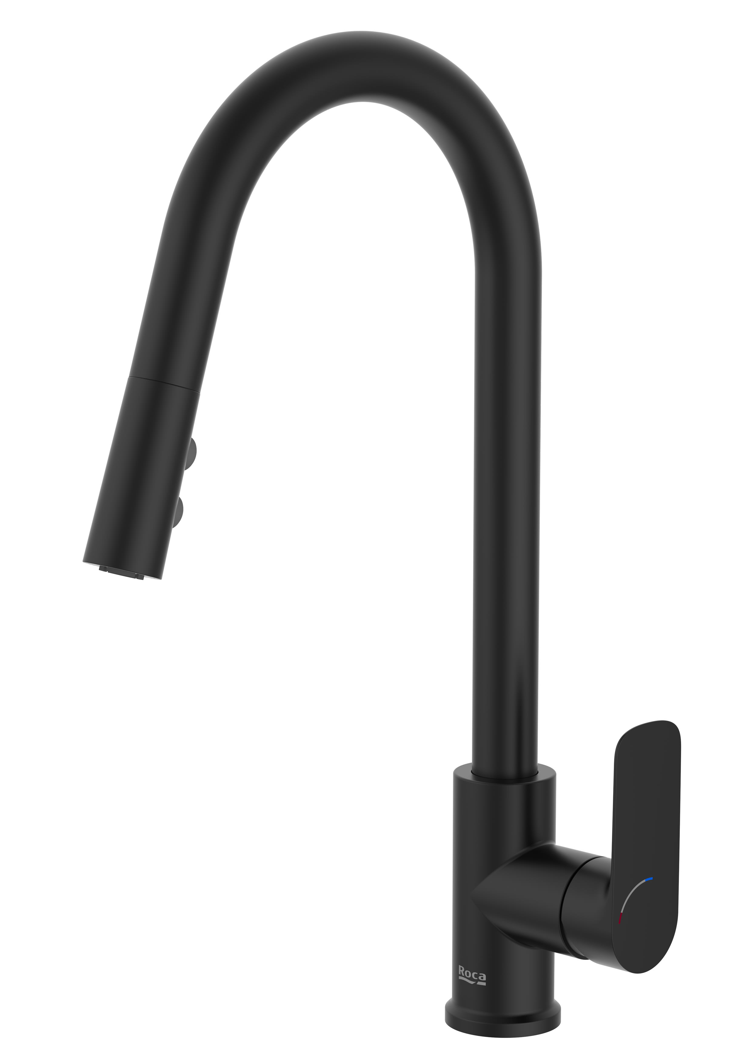 Baterii sanitare - Baterie bucatarie Roca A5A816ENB0, Cala, tip comanda monocomanda, forma pipa tip c, marime inalta, negru