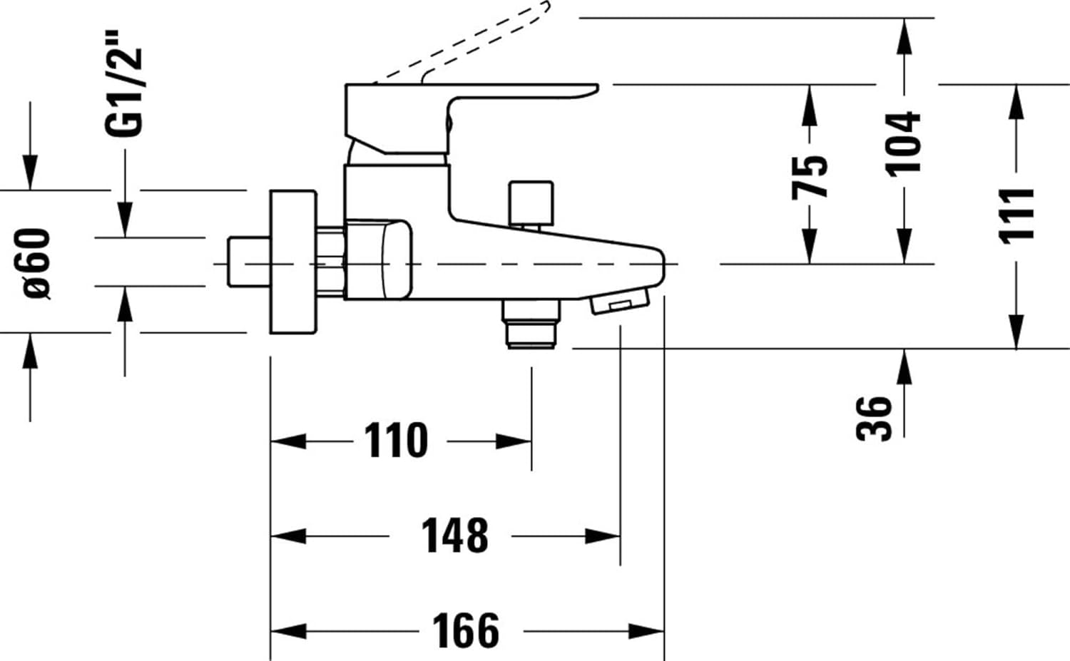 Baterie cada Duravit A15230001010, A.1, montaj pe perete, tip incastrare aparent, tip comanda monocomanda, crom [2]