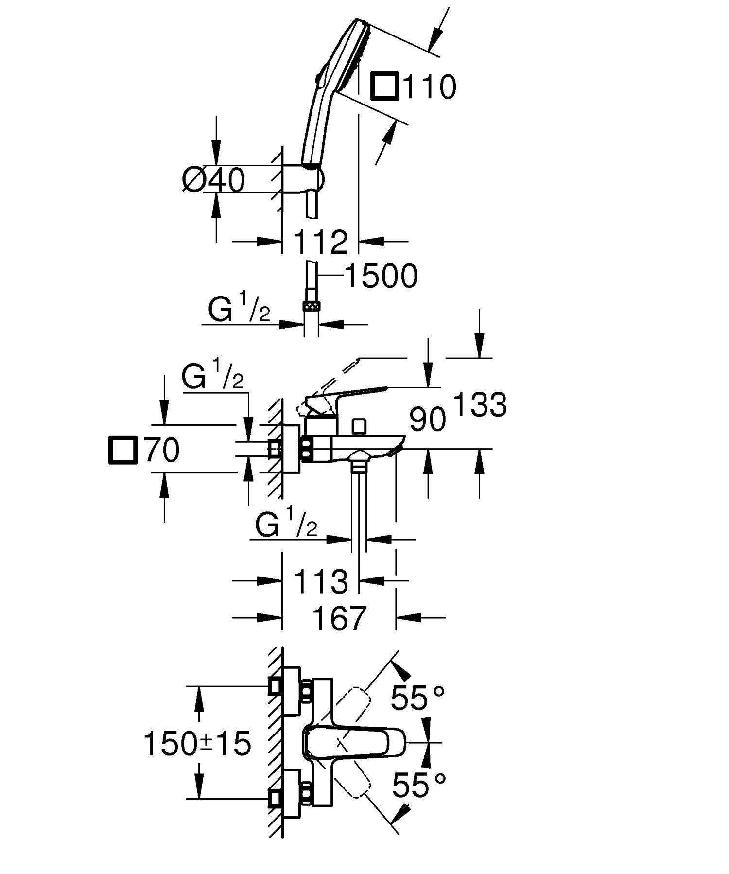 Baterie cada Grohe 1018142430, Cubeo, montaj pe perete, tip incastrare aparent, tip comanda monocomanda, negru [5]
