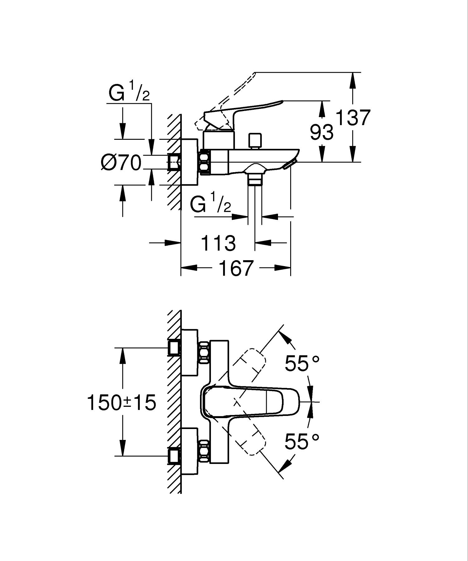 Baterie cada Grohe 1018720000, Dice, montaj pe perete, tip incastrare aparent, tip comanda monocomanda, crom [6]