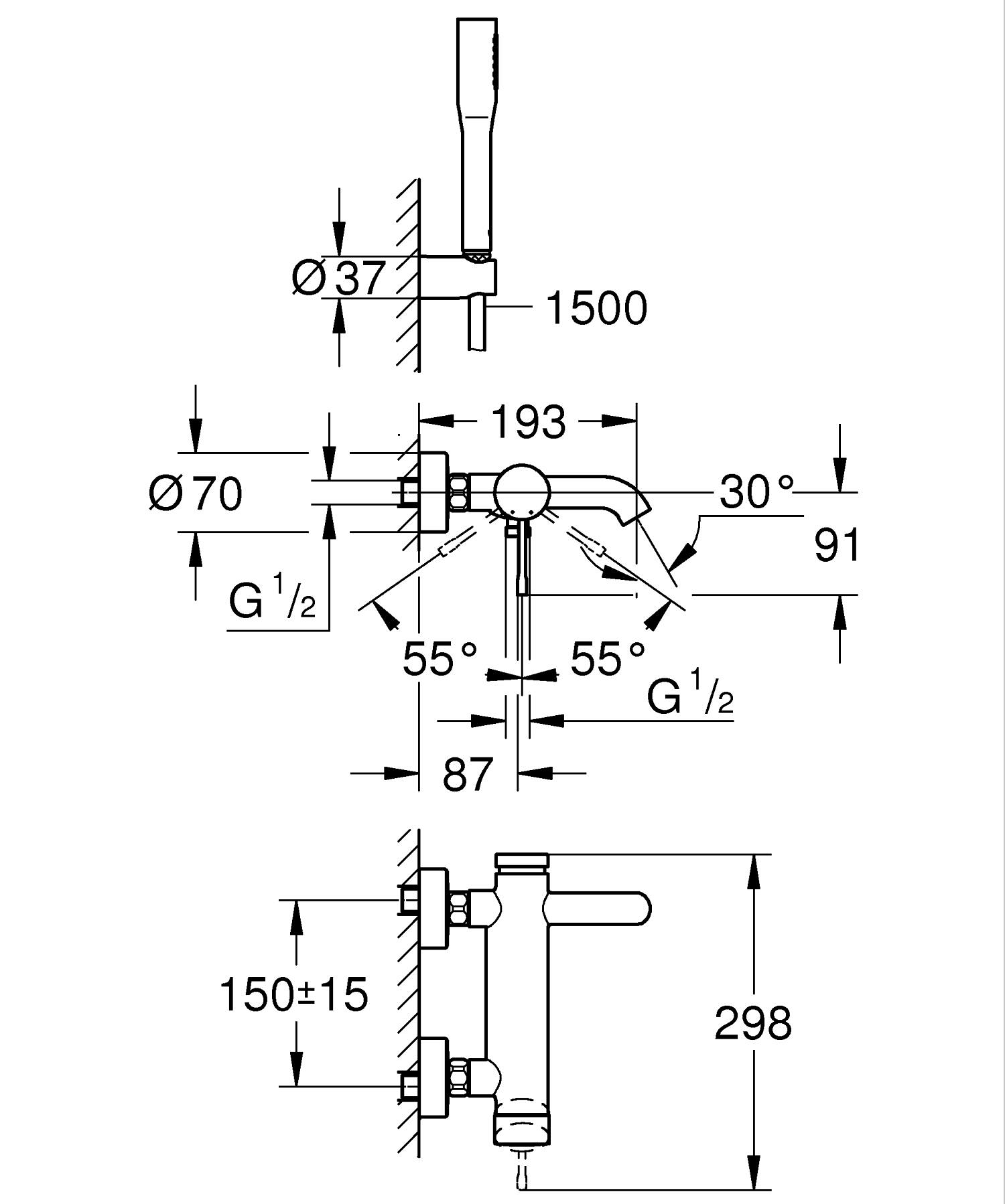 Baterie cada Grohe 336282431, Essence, montaj pe perete, tip incastrare aparent, tip comanda monocomanda, negru [10]