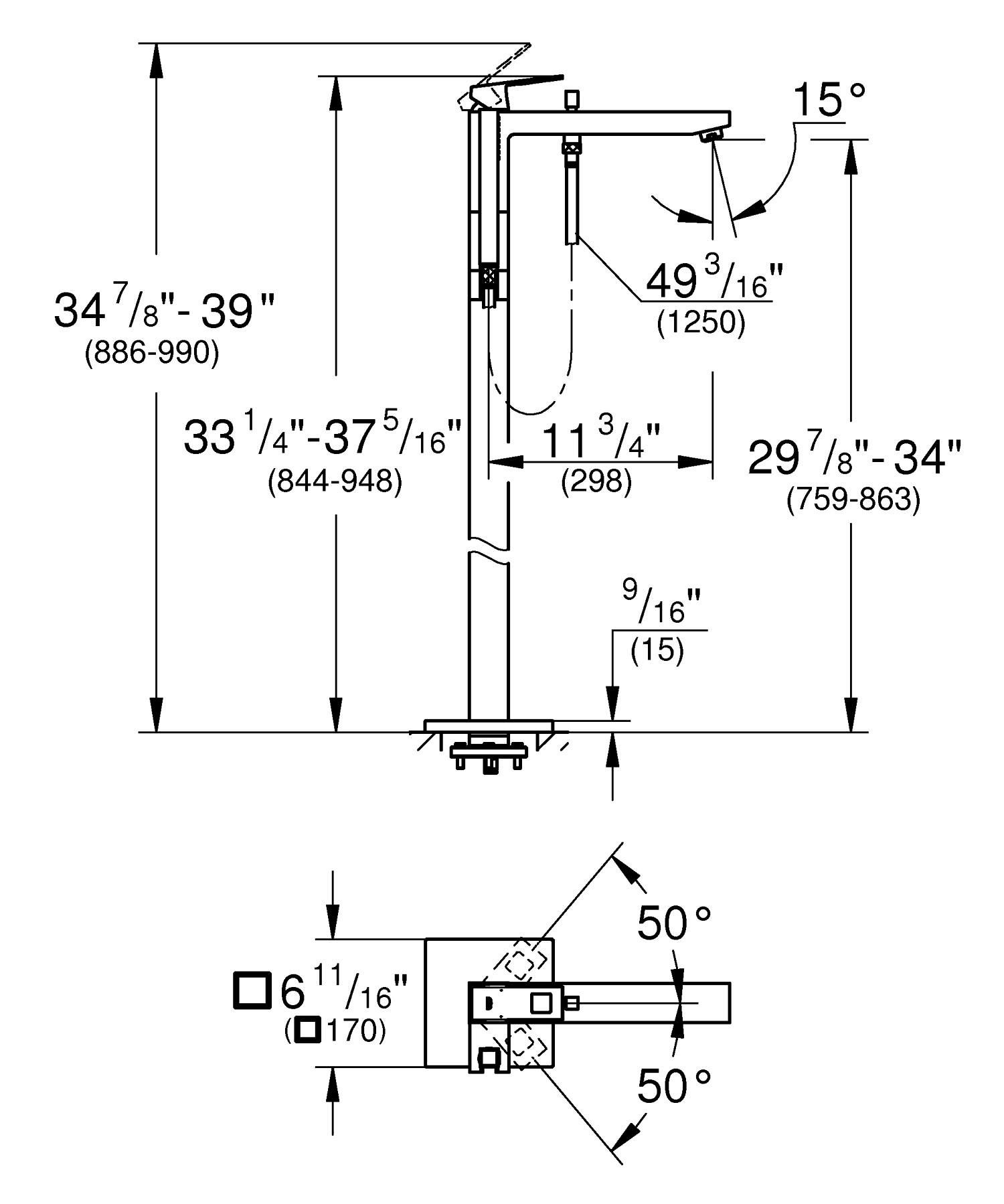 Set baterie cada Grohe 23672001, Baterie cada Eurocube, montaj pe podea, tip incastrare aparent, crom [3]