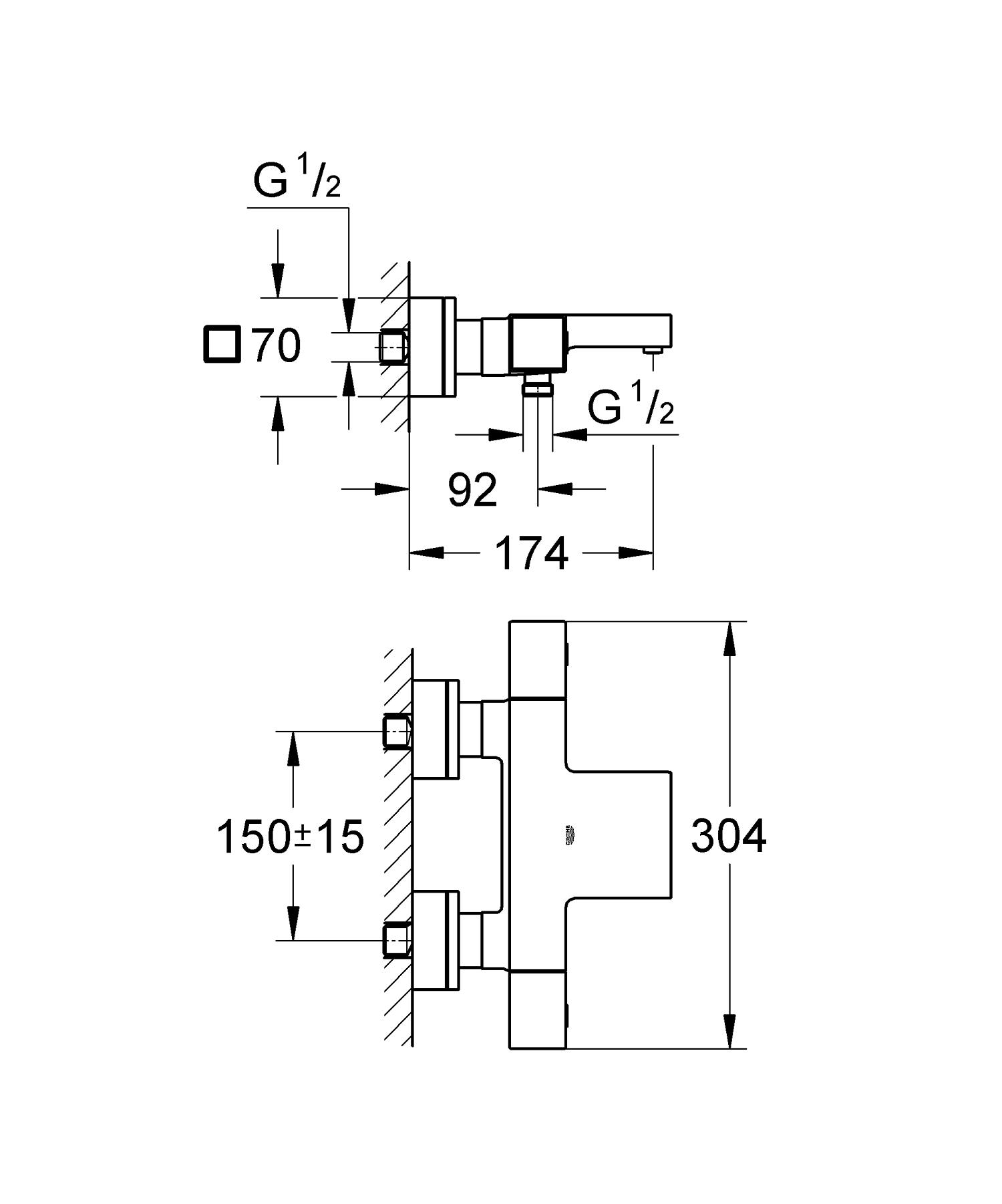 Baterie cada Grohe 34508000, Grohtherm Cube, montaj pe perete, tip incastrare aparent, tip comanda dubla comanda, crom [1]