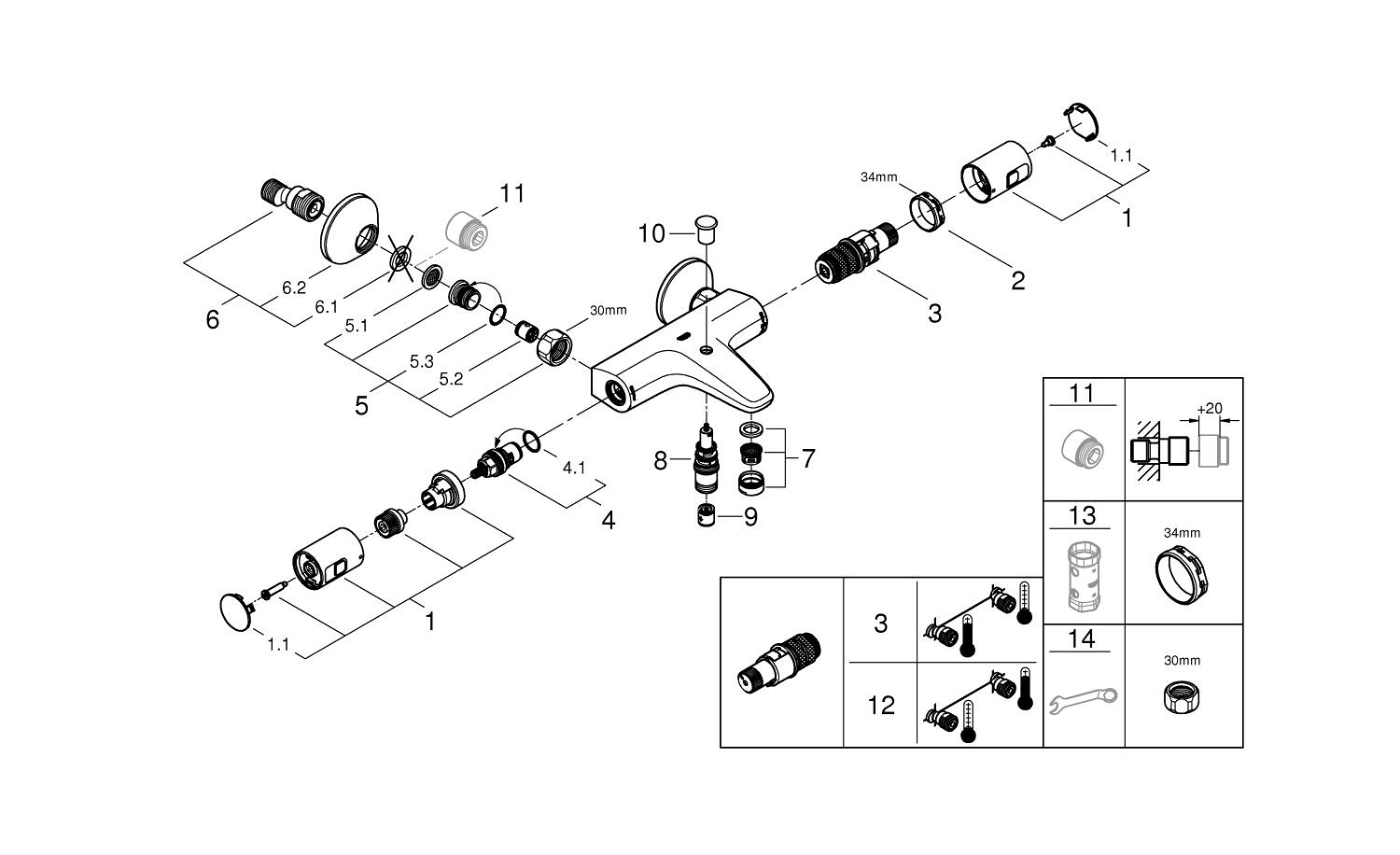 Baterie cada Grohe 345982430, Precision Start, montaj pe perete, compatibil cu instalatii sanitare standard, negru [4]