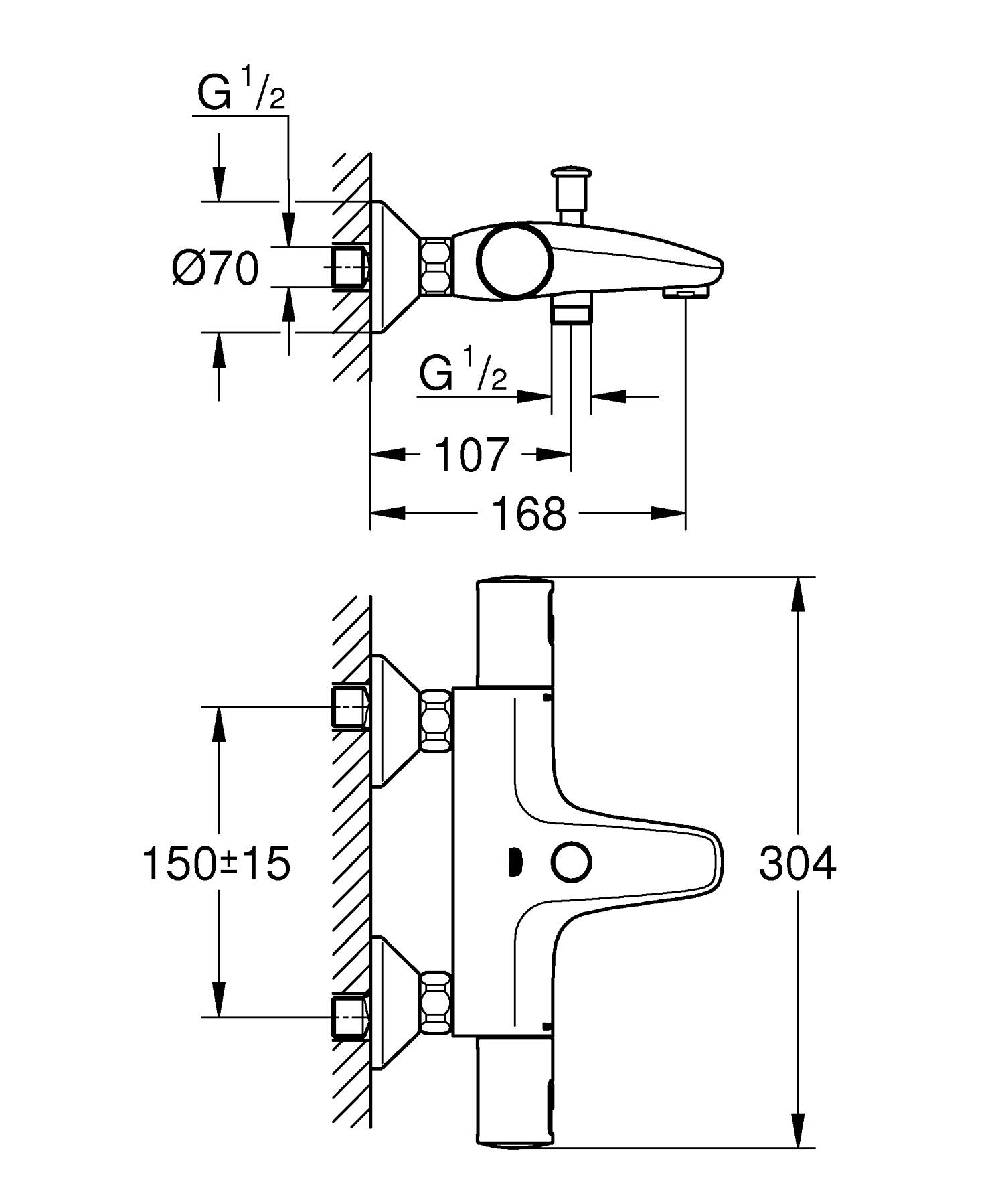 Baterie cada Grohe 345982430, Precision Start, montaj pe perete, compatibil cu instalatii sanitare standard, negru [3]