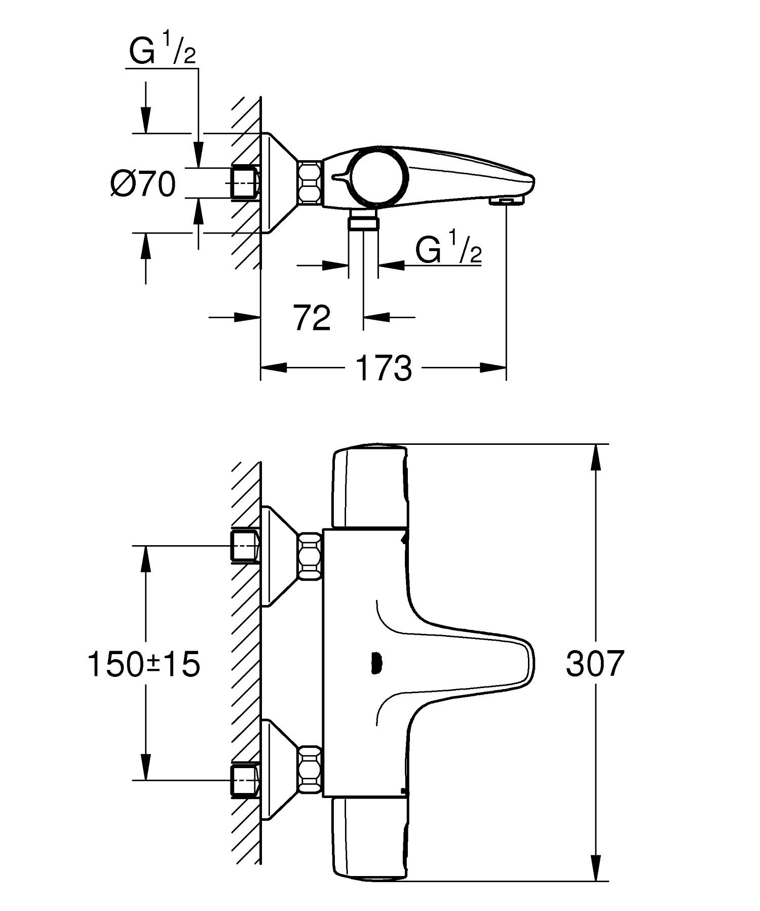 Baterie cada Grohe 1022162432, Precision Trend, montaj pe perete, compatibil cu instalatii sanitare standard, negru [7]