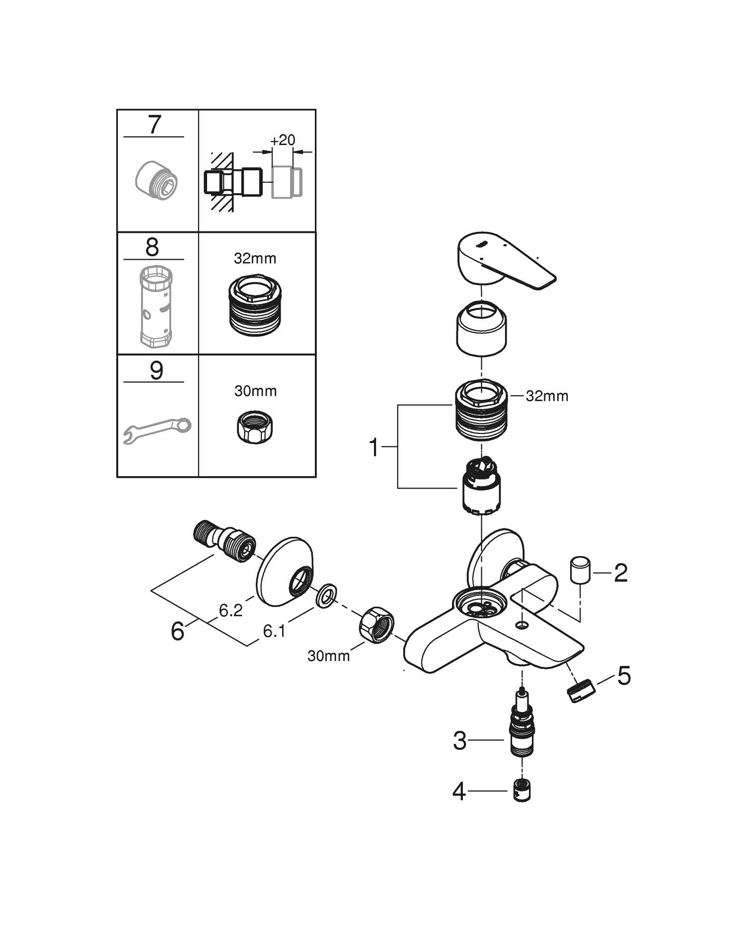 Baterie cada Grohe 24198001, Start Edge, montaj pe perete, tip incastrare aparent, tip comanda monocomanda, crom [8]