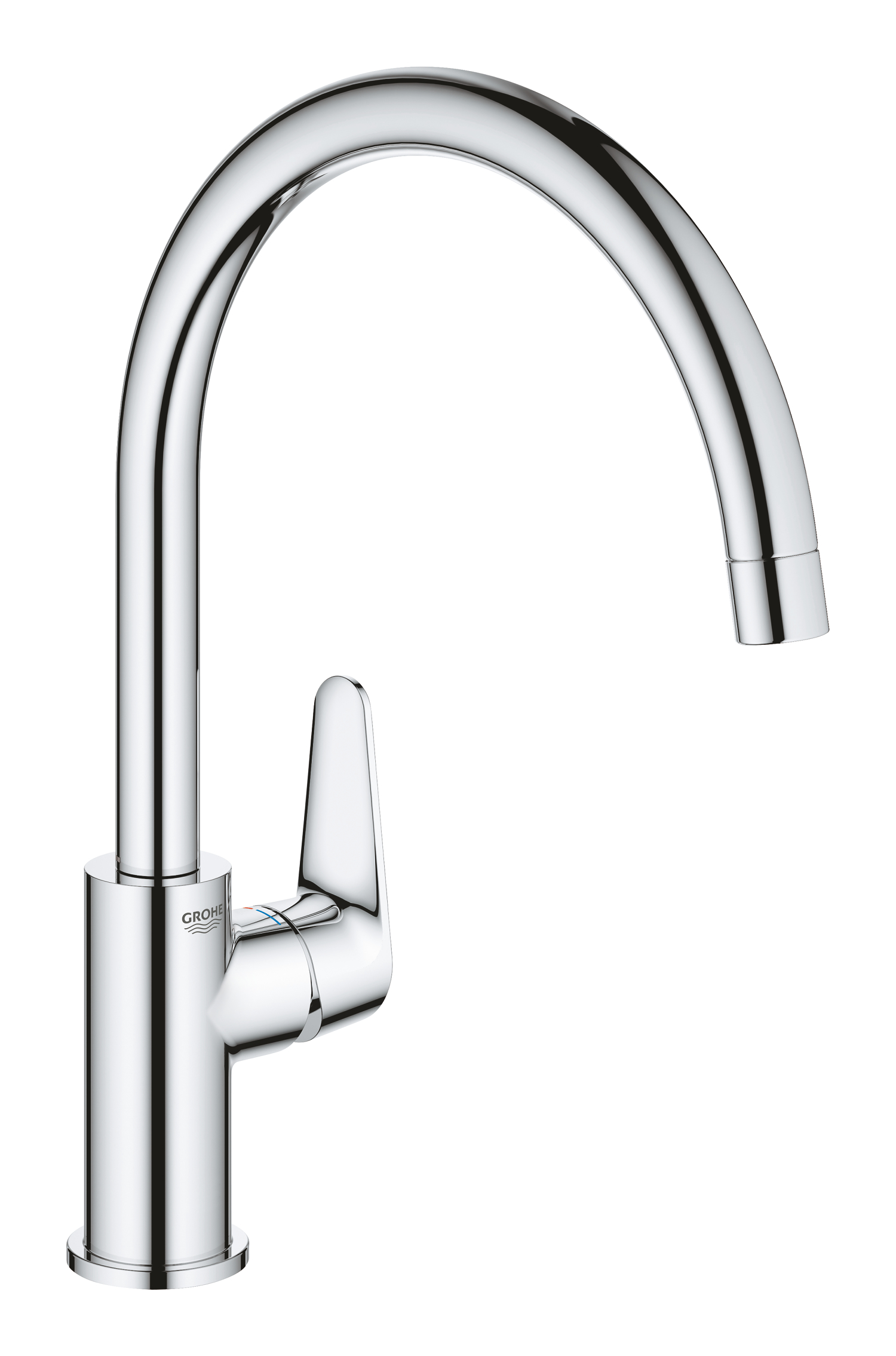 Baterii sanitare - Baterie bucatarie Grohe 31536001, bucatarie BauCurve, tip comanda monocomanda, marime inalta, forma pipa tip c, crom