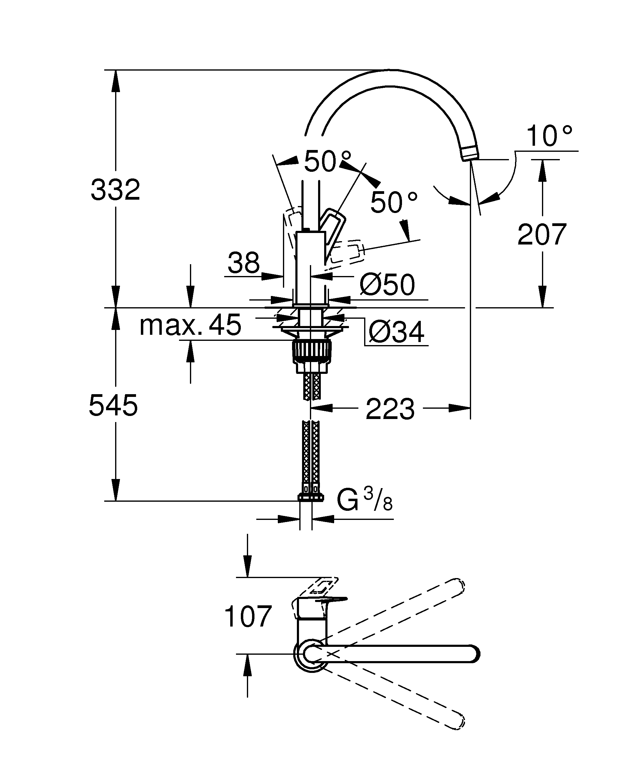 Baterie bucatarie Grohe 31368001, bucatarie Bauloop, tip comanda monocomanda, marime inalta, forma pipa tip c, crom [2]
