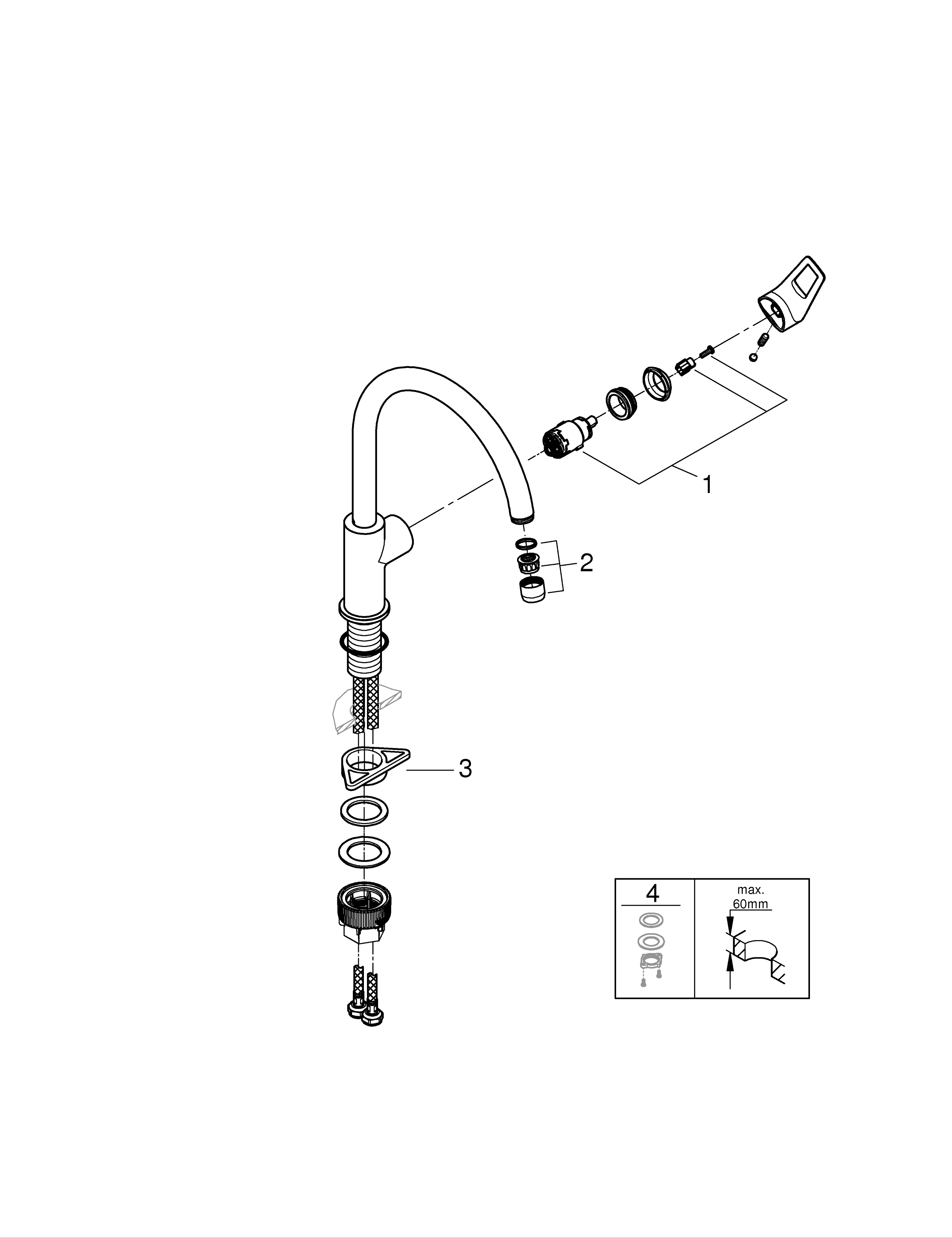 Baterie bucatarie Grohe 31368001, bucatarie Bauloop, tip comanda monocomanda, marime inalta, forma pipa tip c, crom [3]