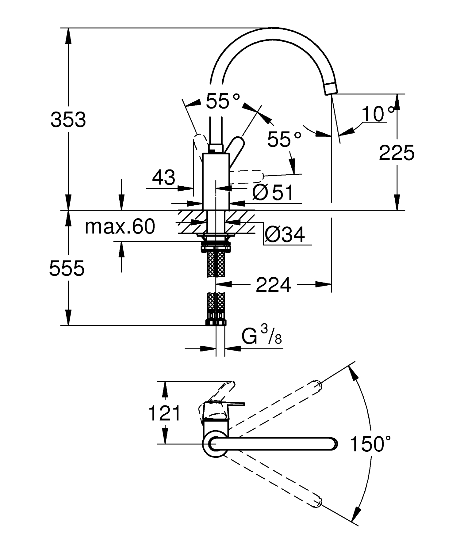 Baterie bucatarie Grohe 31494001, bucatarie Get, tip comanda monocomanda, marime inalta, forma pipa tip c, crom [3]