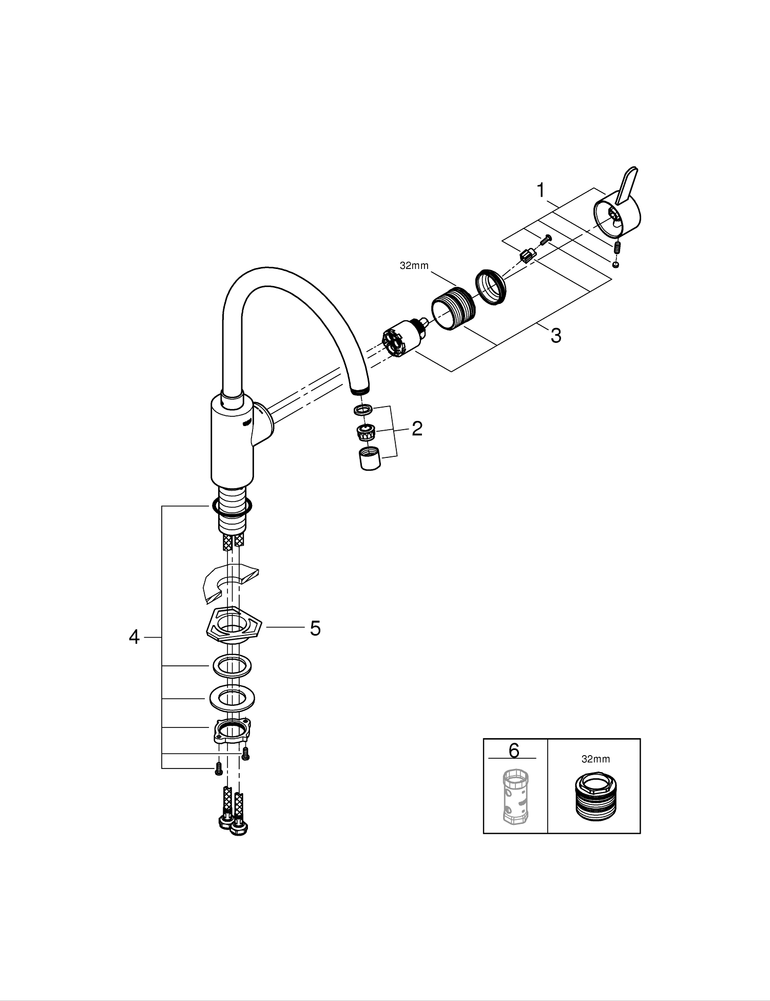 Baterie bucatarie Grohe 31494001, bucatarie Get, tip comanda monocomanda, marime inalta, forma pipa tip c, crom [4]