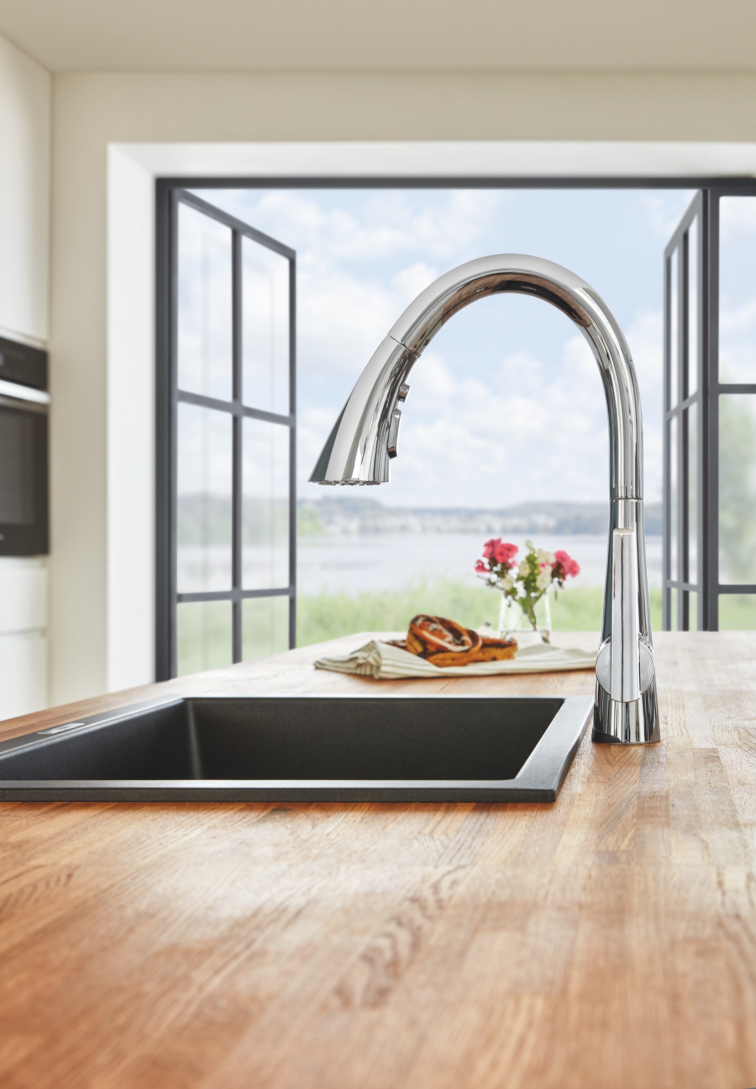 Baterie bucatarie Grohe 32294002, bucatarie Zedra, tip comanda monocomanda, marime inalta, forma pipa tip c, crom [8]