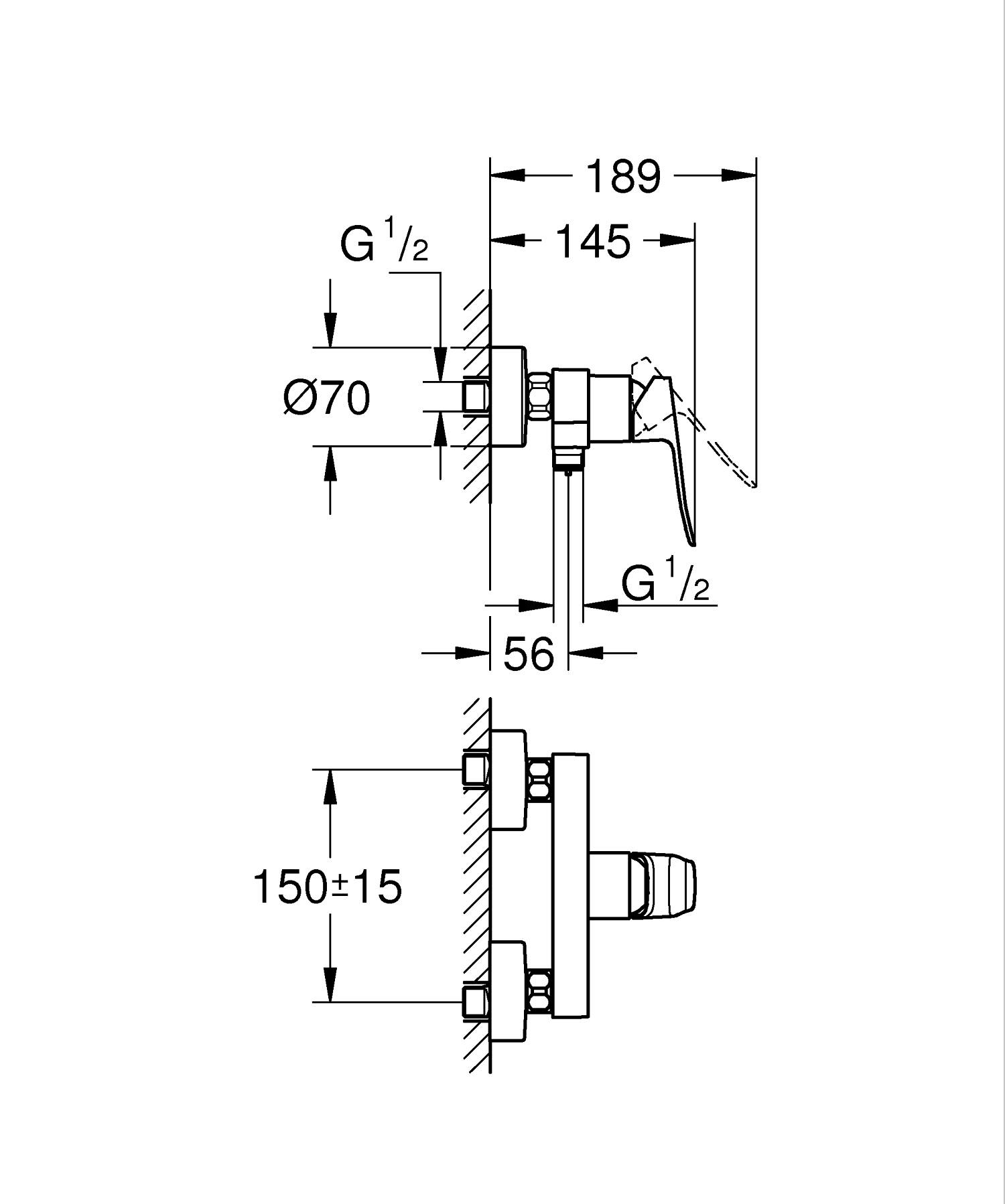 Baterie dus Grohe 1018740000, Dice, tip incastrare aparent, tip comanda monocomanda, numar orificii instalare 2, crom [8]