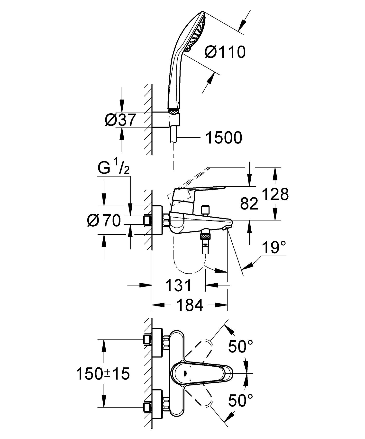 Set baterie dus Grohe 33395002, tip incastrare aparent, tip comanda monocomanda, set de dus inclus, crom [3]