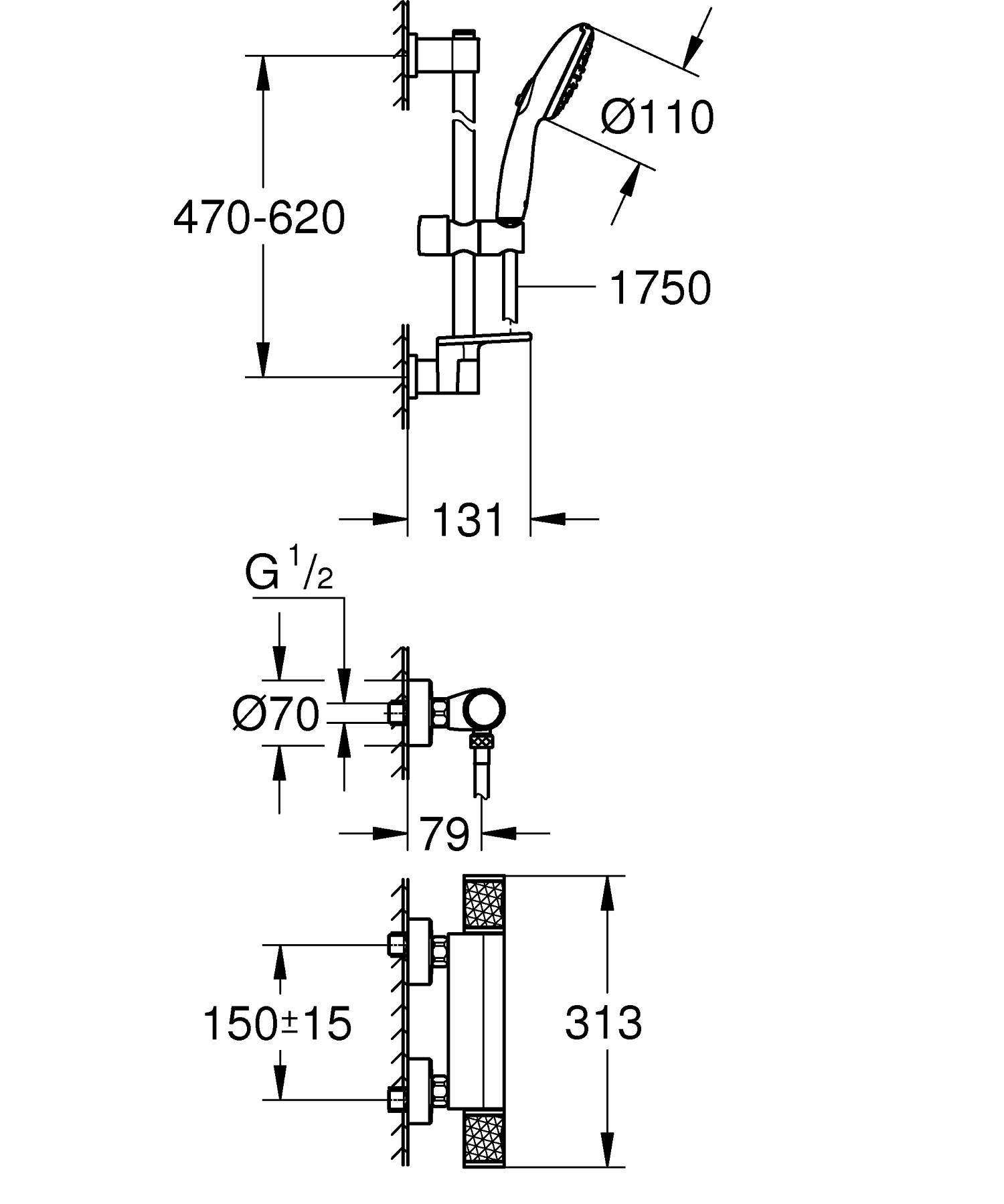 Set baterie dus Grohe 34791001, Baterie dus Precision Feel, tip incastrare aparent, tip comanda dubla comanda, crom [4]