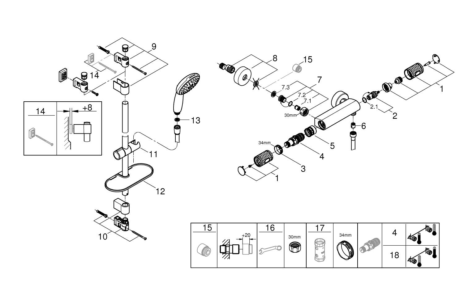 Set baterie dus Grohe 34791001, Baterie dus Precision Feel, tip incastrare aparent, tip comanda dubla comanda, crom [5]
