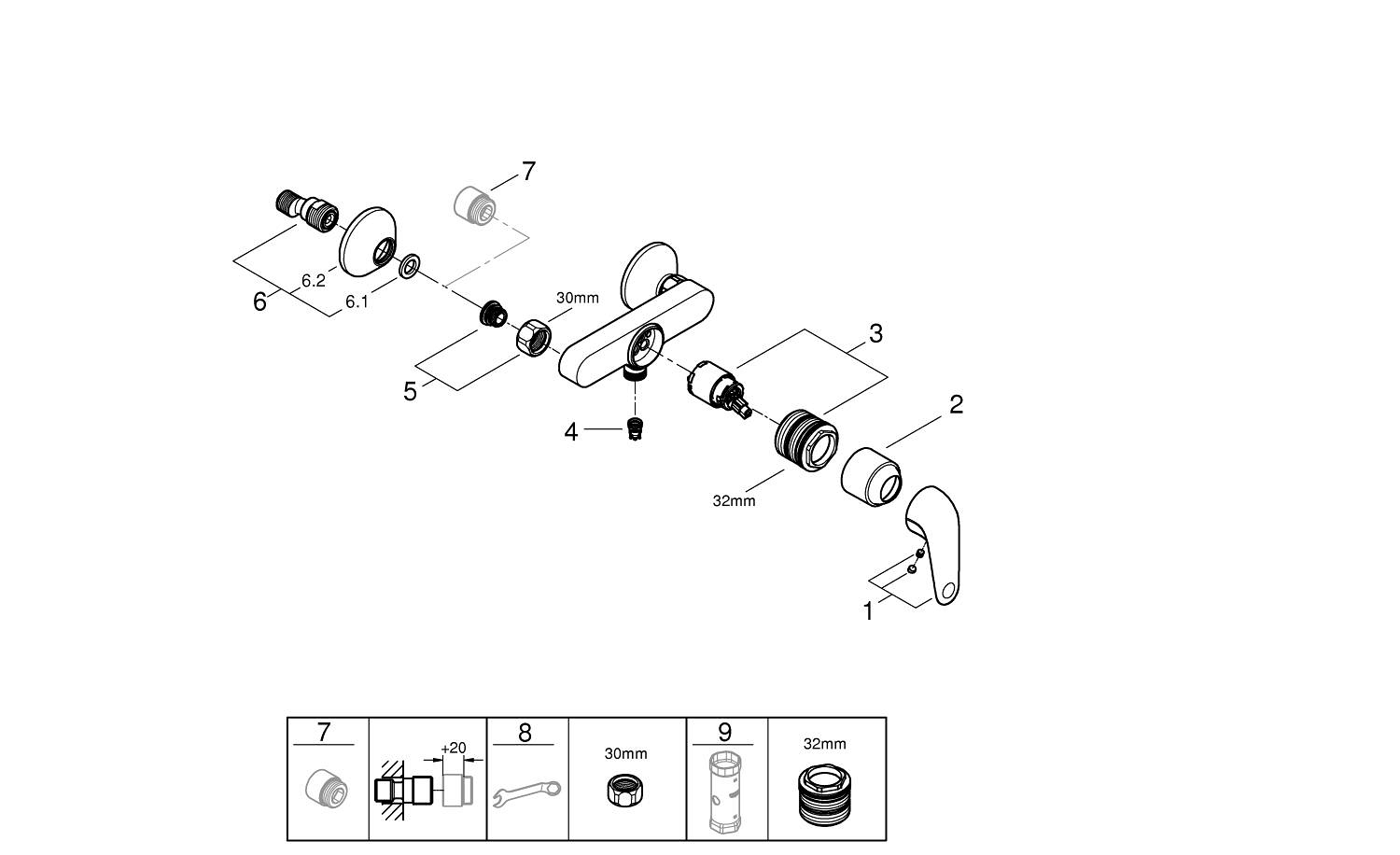 Baterie dus Grohe 24333001, Swift, tip incastrare aparent, tip comanda monocomanda, numar orificii instalare 2, crom [6]
