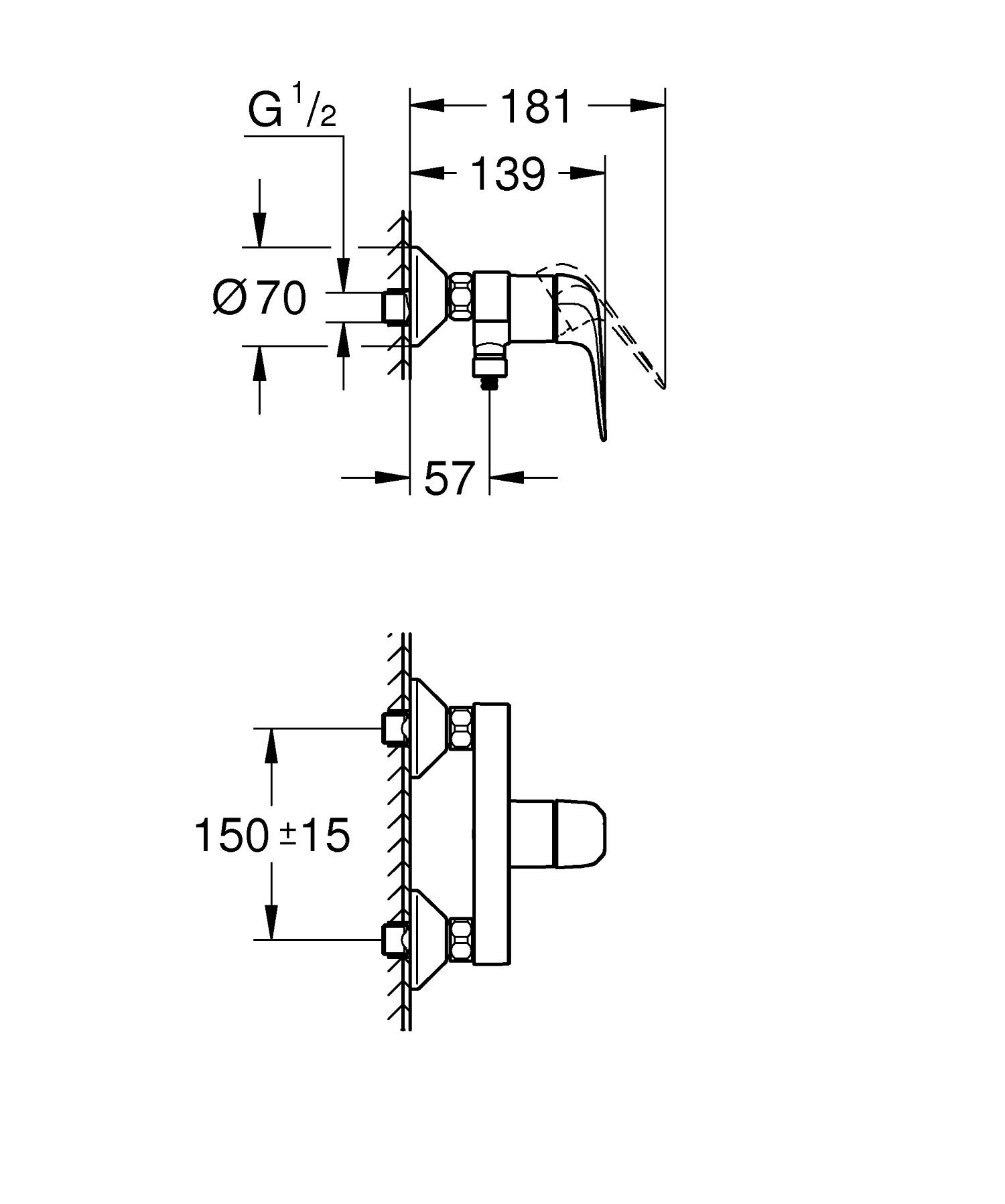 Baterie dus Grohe 24333001, Swift, tip incastrare aparent, tip comanda monocomanda, numar orificii instalare 2, crom [5]