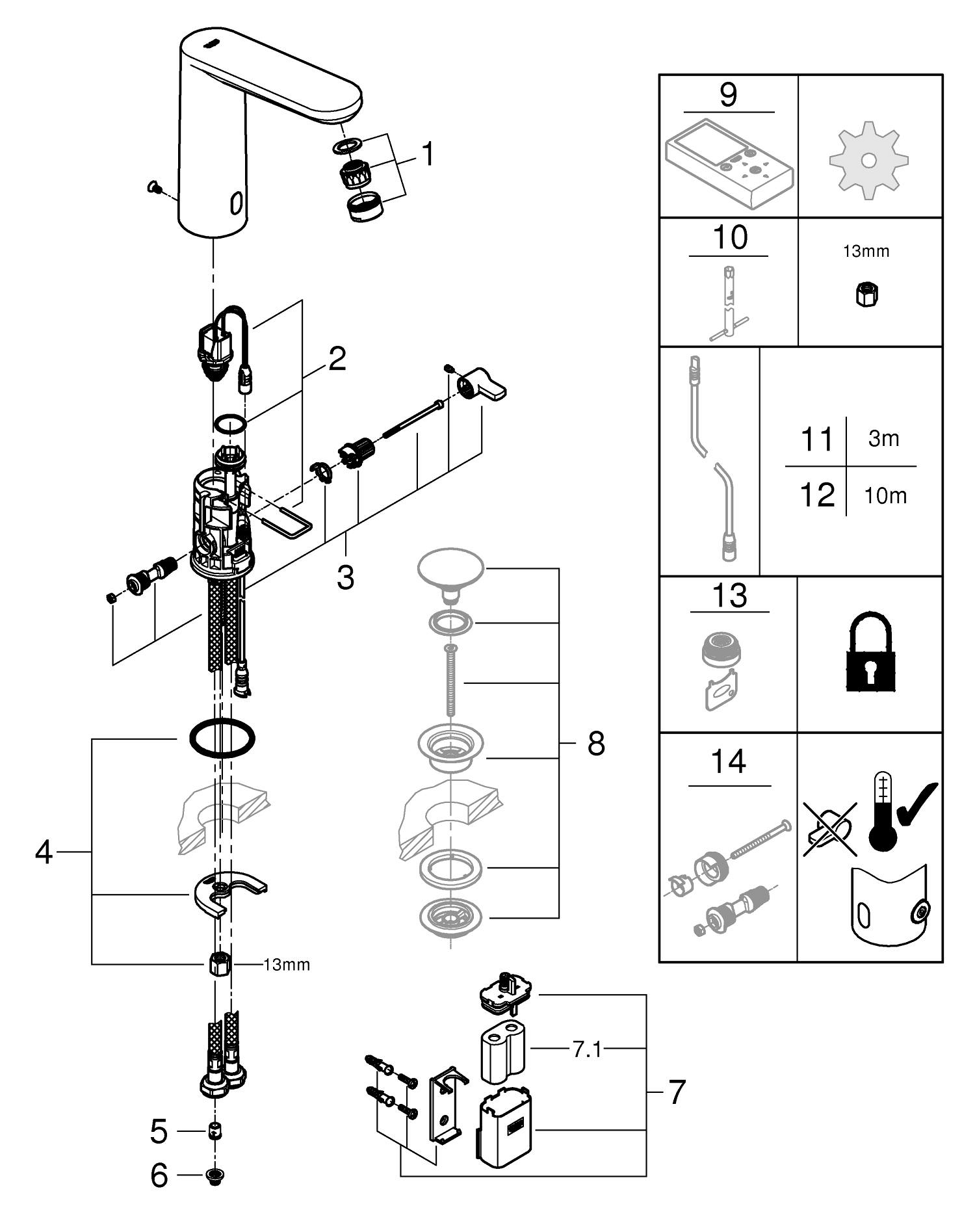 Baterie cu senzor Grohe 36422001, lavoar senzor Eurosmart E, pentru lavoar, montaj pe blat, pe lavoar, crom [4]