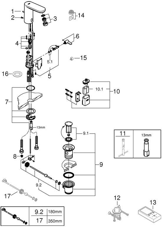 Baterie cu senzor Grohe 36331001, lavoar senzor Eurosmart, pentru lavoar, montaj pe blat, pe lavoar, crom [2]