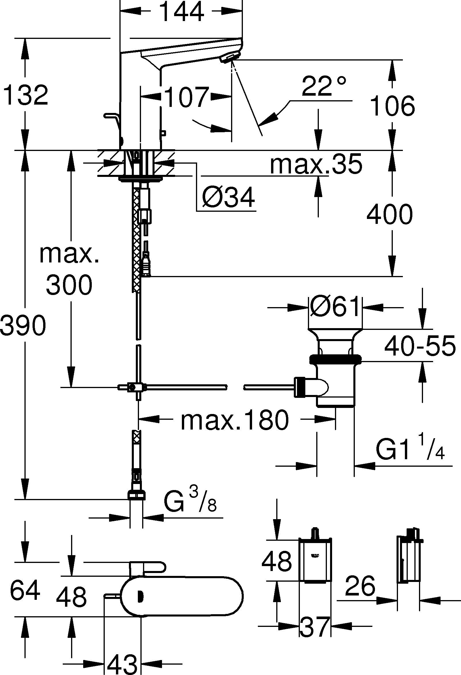 Baterie cu senzor Grohe 36331001, lavoar senzor Eurosmart, pentru lavoar, montaj pe blat, pe lavoar, crom [1]