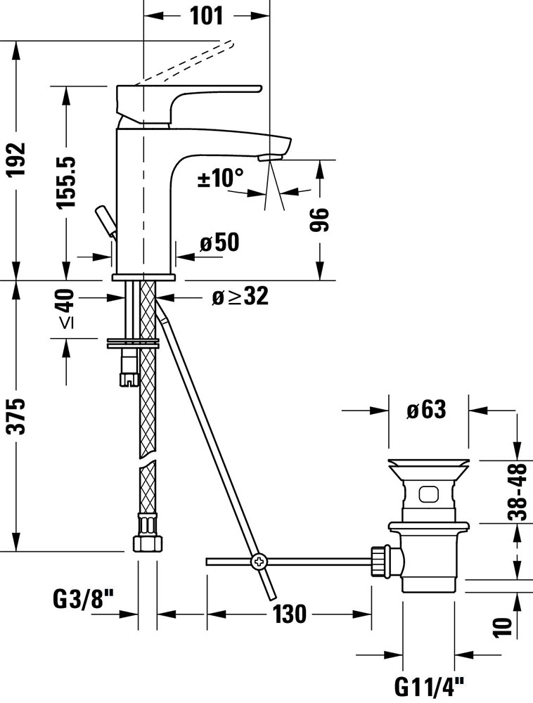 Baterie lavoar Duravit B11010001010, B.1, tip comanda monocomanda, marime m, tip instalare pe lavoar, crom [5]