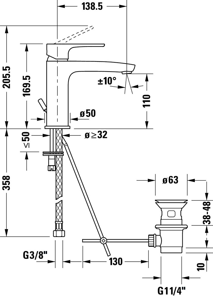 Baterie lavoar Duravit B11020001010, B.1, tip comanda monocomanda, marime m, tip instalare pe lavoar, crom [7]