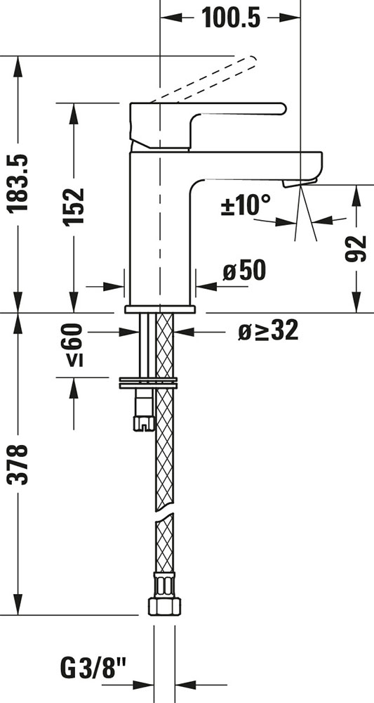 Baterie lavoar Duravit B21010002010, B.2, tip comanda monocomanda, marime m, tip instalare pe lavoar, crom [3]