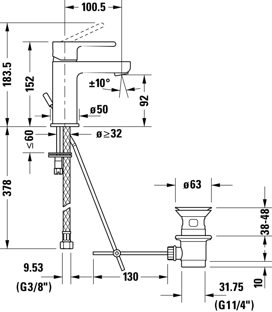 Baterie lavoar Duravit B21010001010, B.2, tip comanda monocomanda, marime m, tip instalare pe lavoar, crom [4]