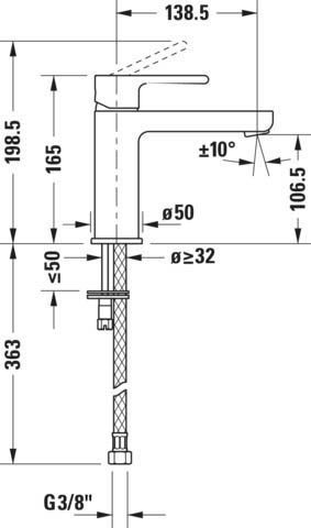 Baterie pentru lavoar Duravit B21020002010, lavoar B.2, tip comanda monocomanda, marime m, tip instalare pe lavoar, crom [21]