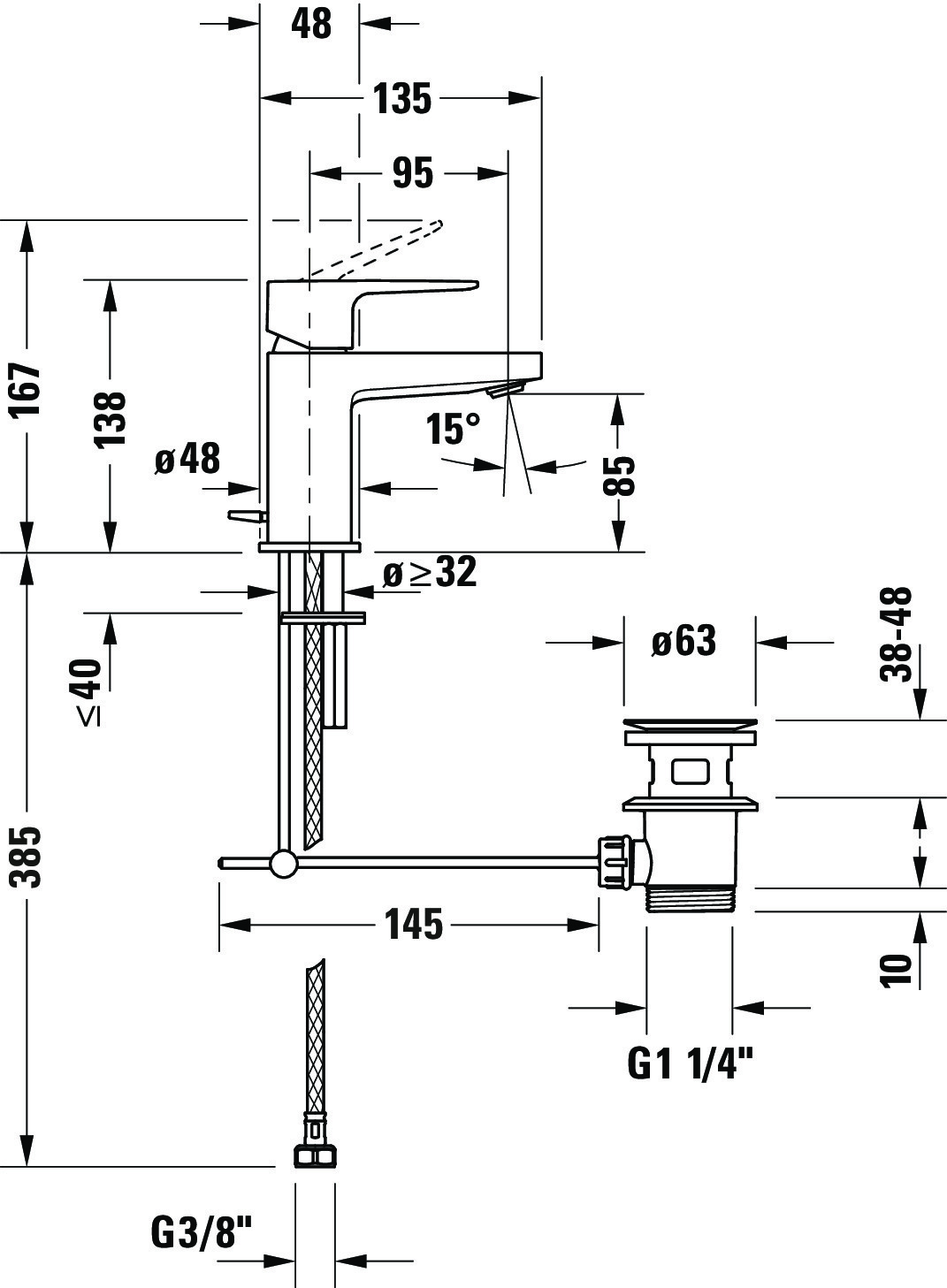 Baterie pentru lavoar Duravit MH1010001046, lavoar Manhattan, tip comanda monocomanda, marime s, negru [5]
