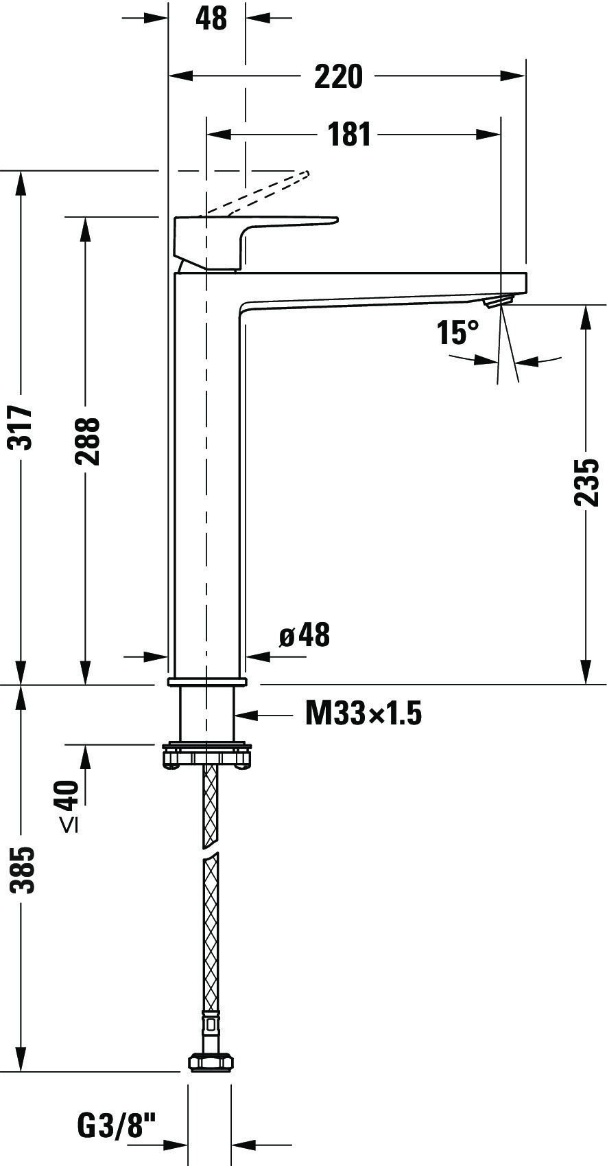 Baterie pentru lavoar Duravit MH1040002046, lavoar Manhattan, tip comanda monocomanda, marime xl, negru [4]