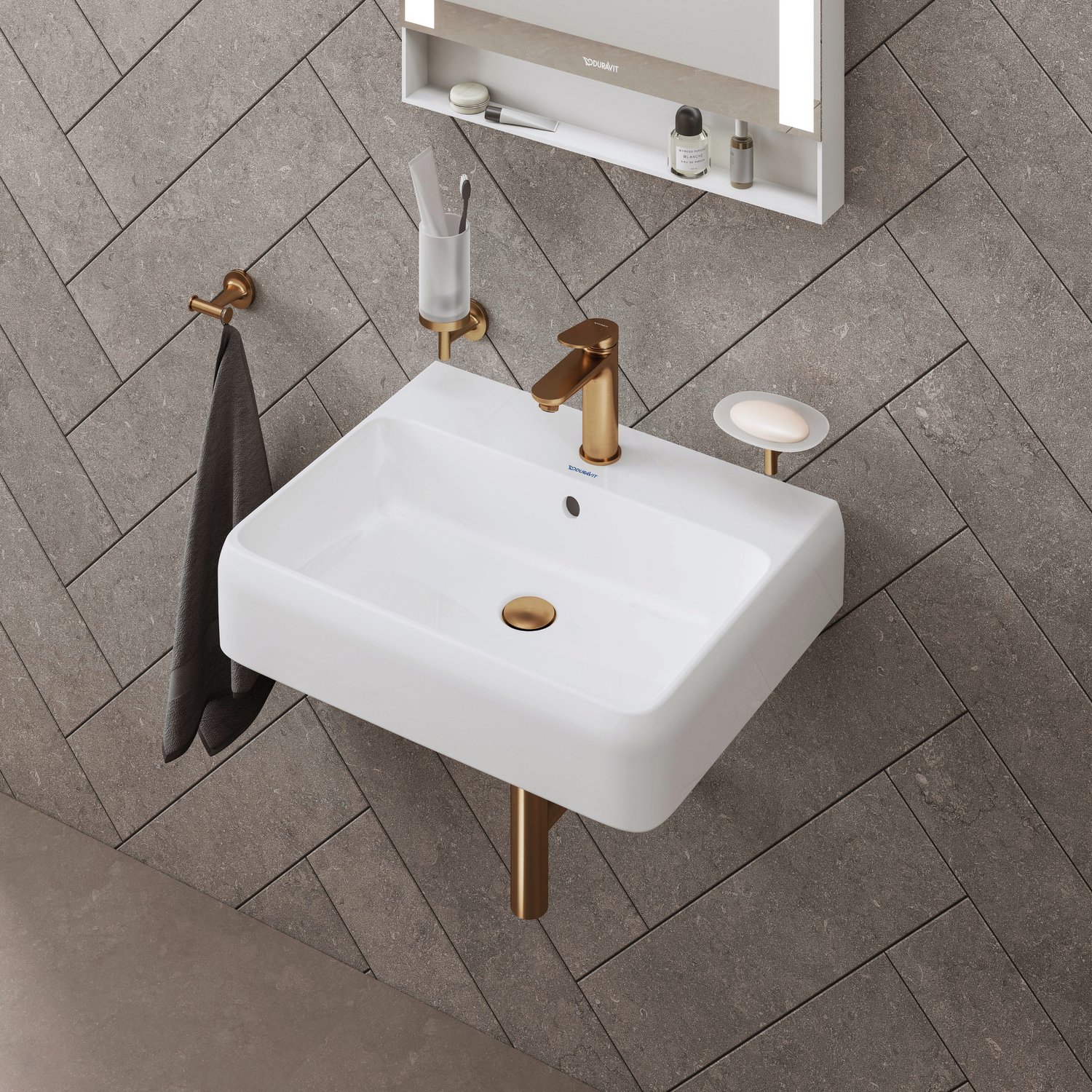 Baterie lavoar Duravit WA1020002004, Wave, tip comanda monocomanda, marime m, tip instalare pe lavoar, bronz [1]