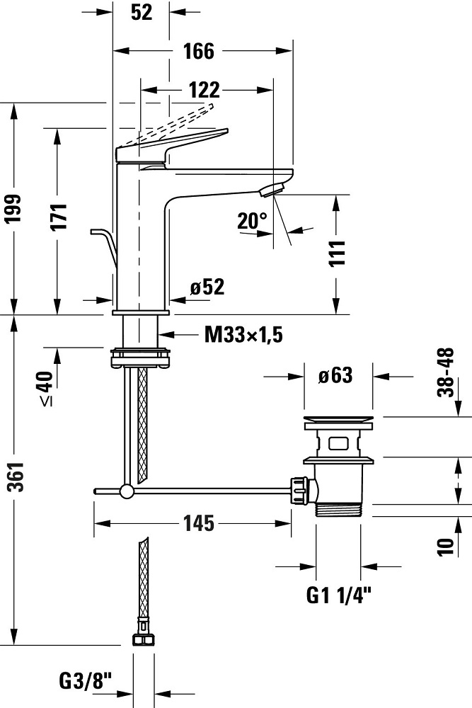 Baterie lavoar Duravit WA1020001034, Wave, tip comanda monocomanda, marime m, tip instalare pe lavoar, auriu [3]