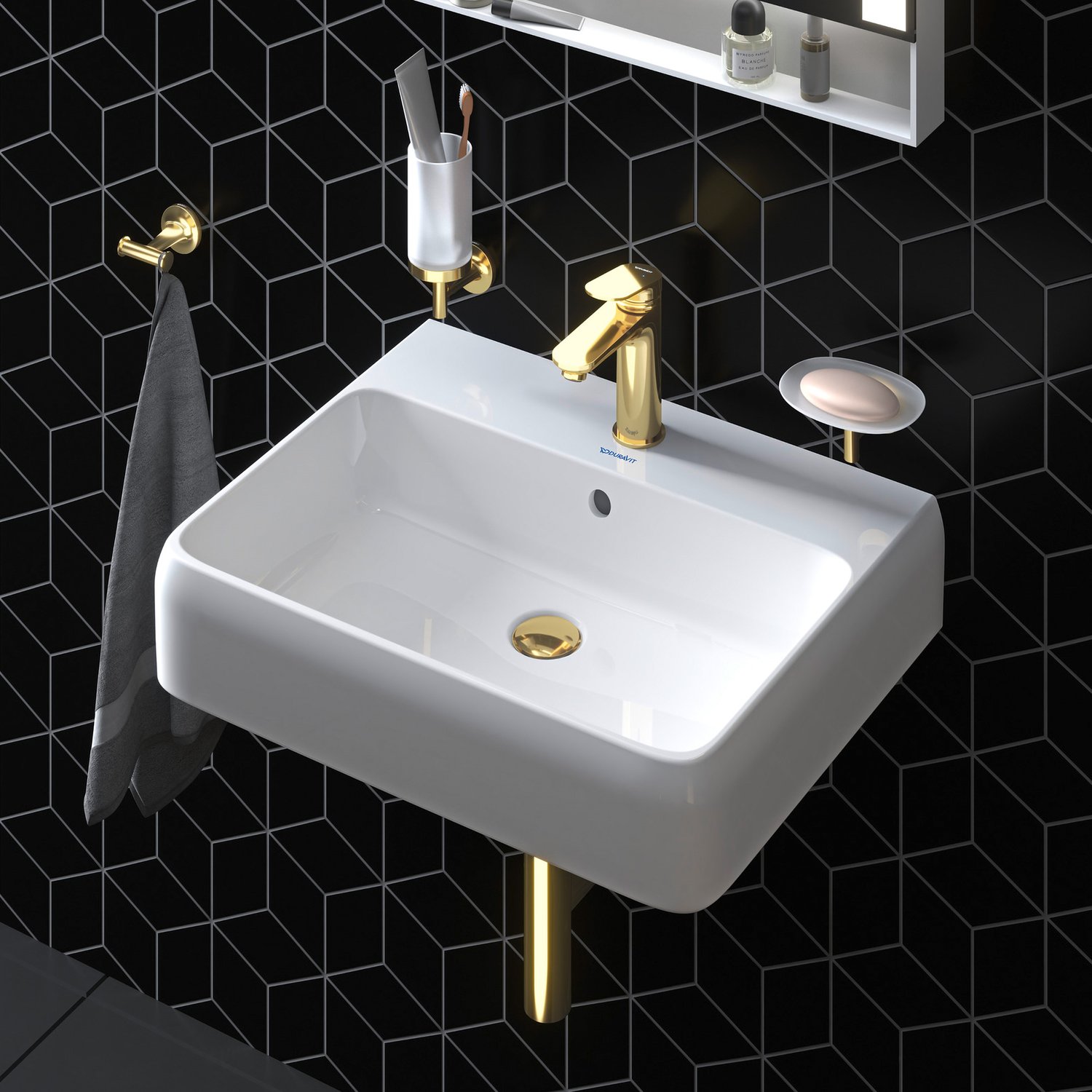 Baterie lavoar Duravit WA1020001034, Wave, tip comanda monocomanda, marime m, tip instalare pe lavoar, auriu [2]