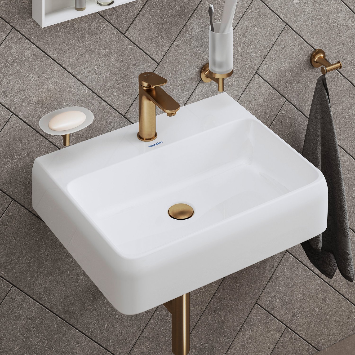 Baterie lavoar Duravit WA1020001004, Wave, tip comanda monocomanda, marime m, tip instalare pe lavoar, bronz [2]