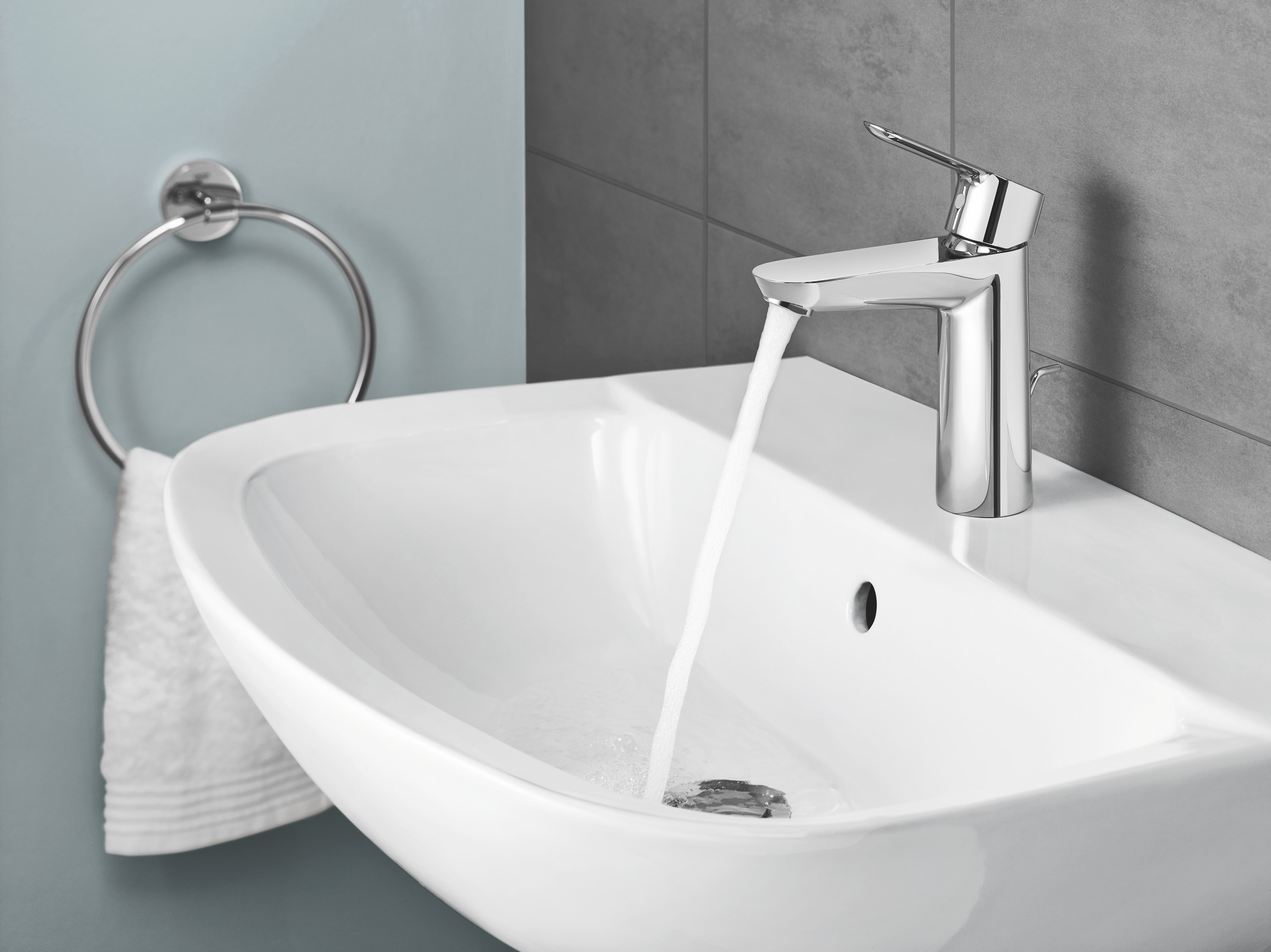 Baterie lavoar Grohe 23762000, Bauloop, tip comanda monocomanda, tip instalare pe lavoar, marime m, crom [3]