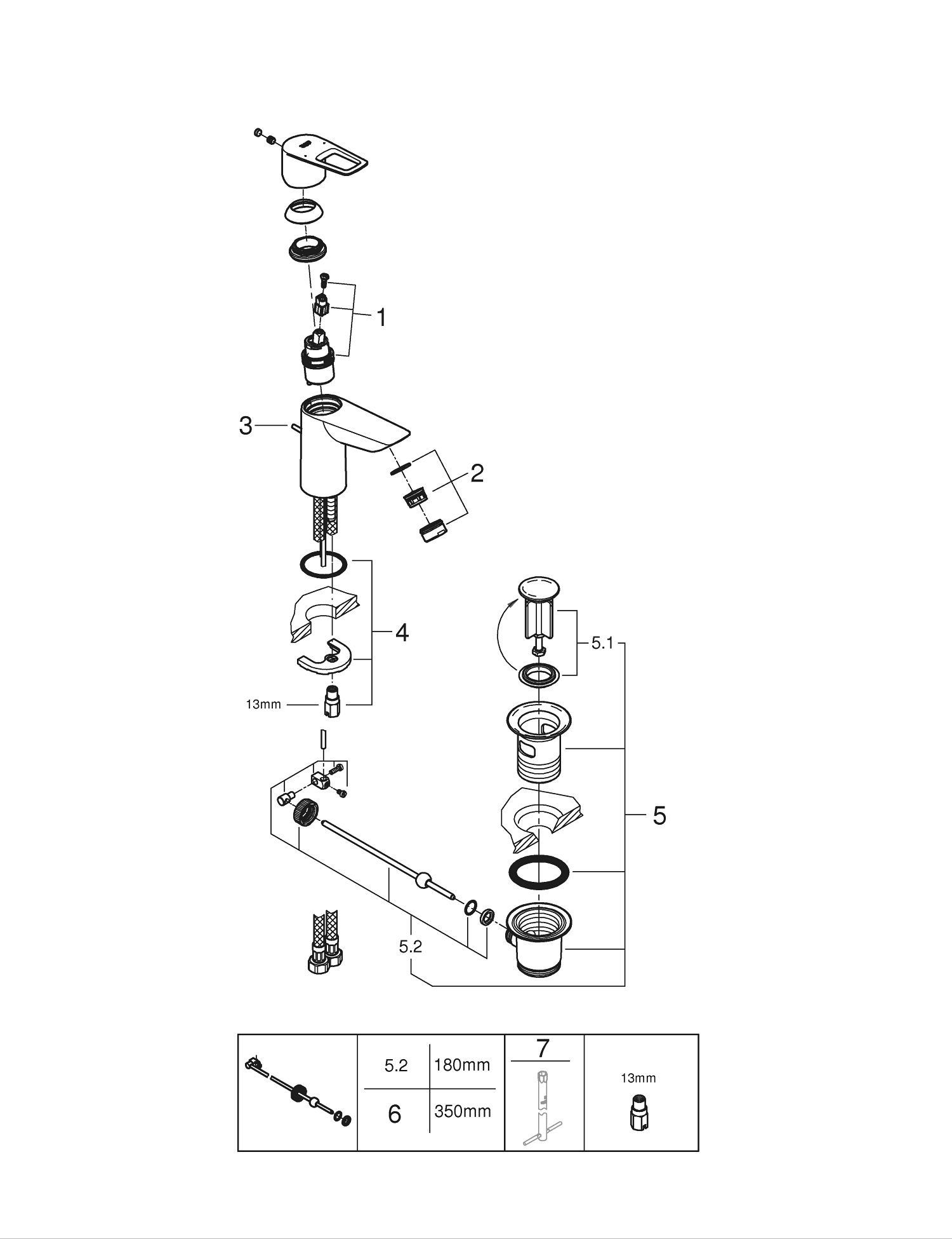 Baterie lavoar Grohe 23877001, Bauloop, tip comanda monocomanda, tip instalare pe lavoar, marime s, crom [6]