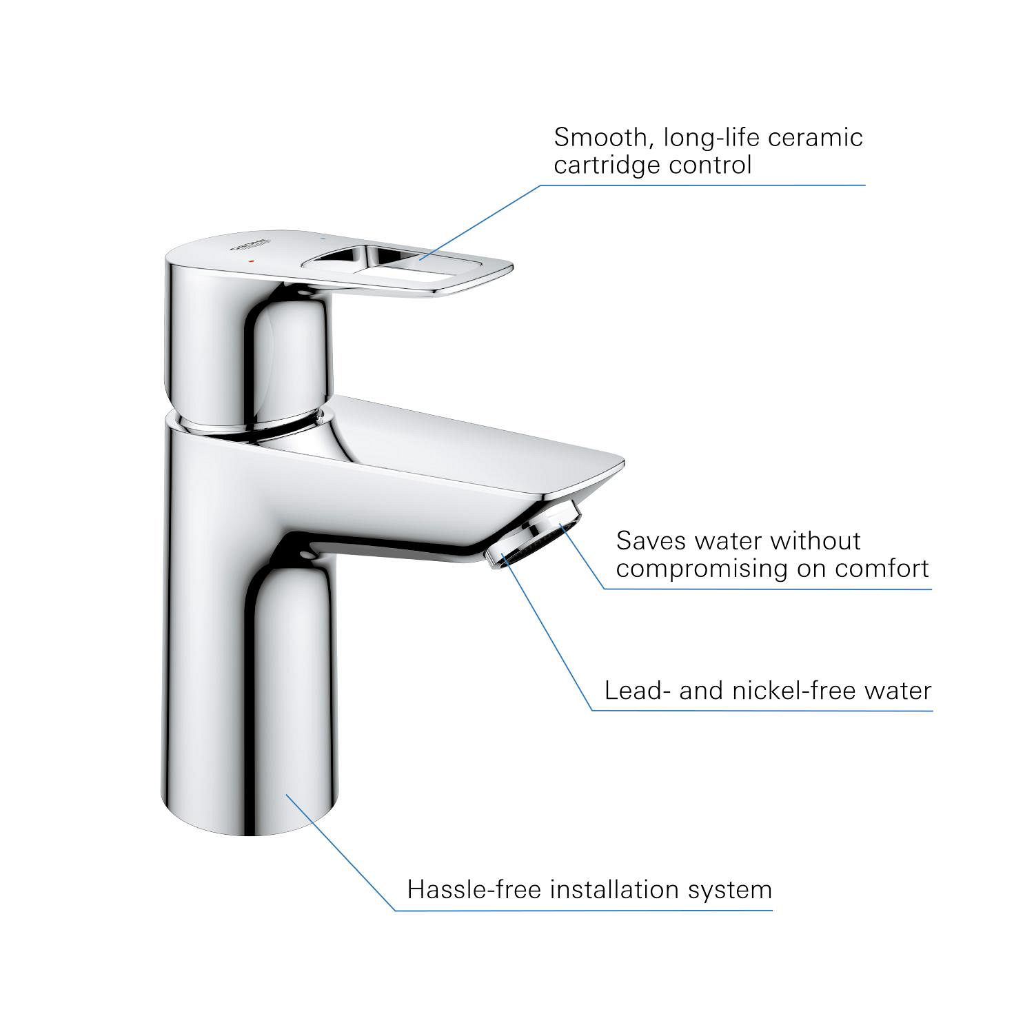 Baterie lavoar Grohe 23876001, Bauloop, tip comanda monocomanda, tip instalare pe lavoar, marime s, crom [6]