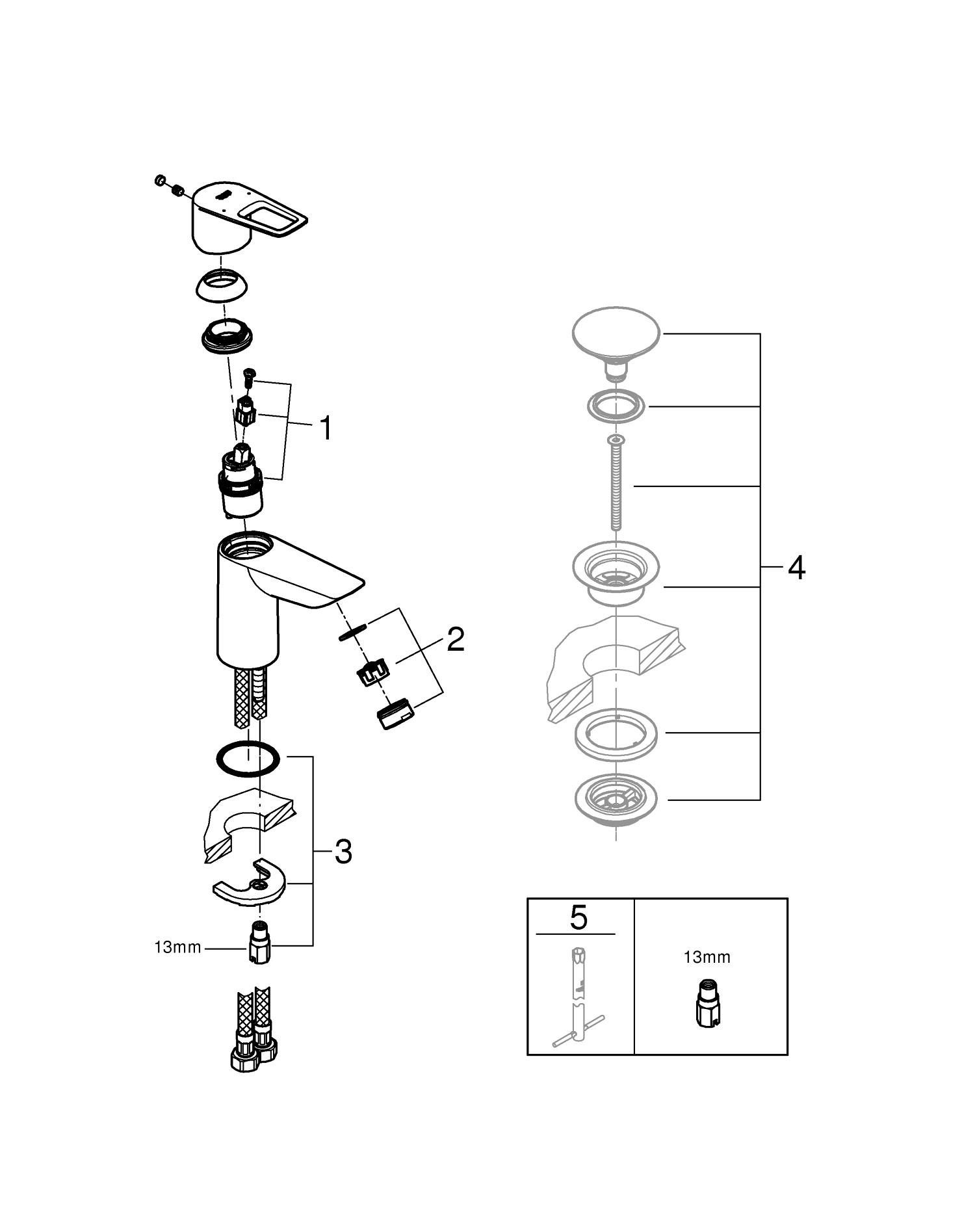 Baterie lavoar Grohe 23876001, Bauloop, tip comanda monocomanda, tip instalare pe lavoar, marime s, crom [8]