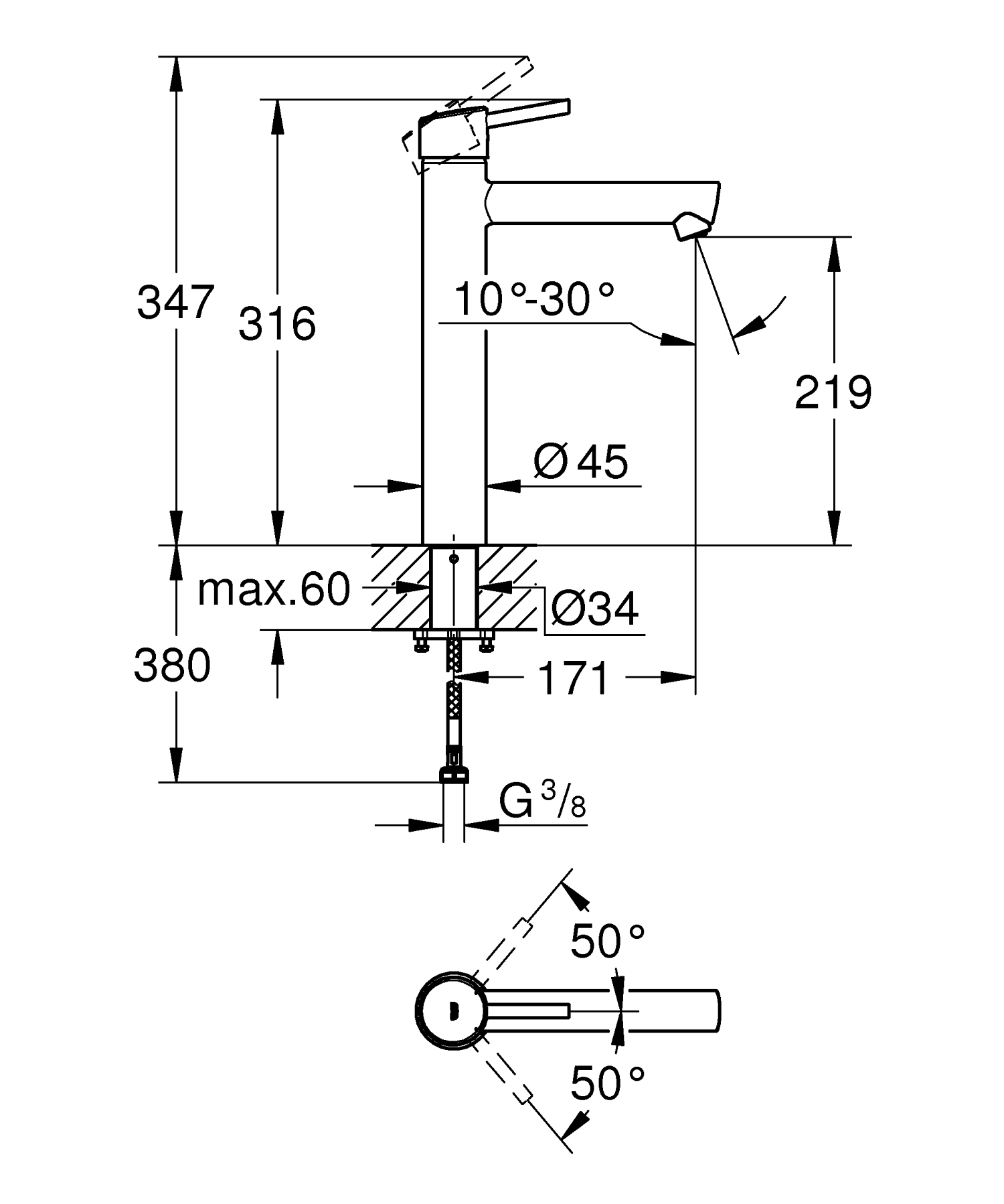 Baterie lavoar Grohe 23920001, Concetto, tip comanda monocomanda, tip instalare pe lavoar, pe blat, crom [7]
