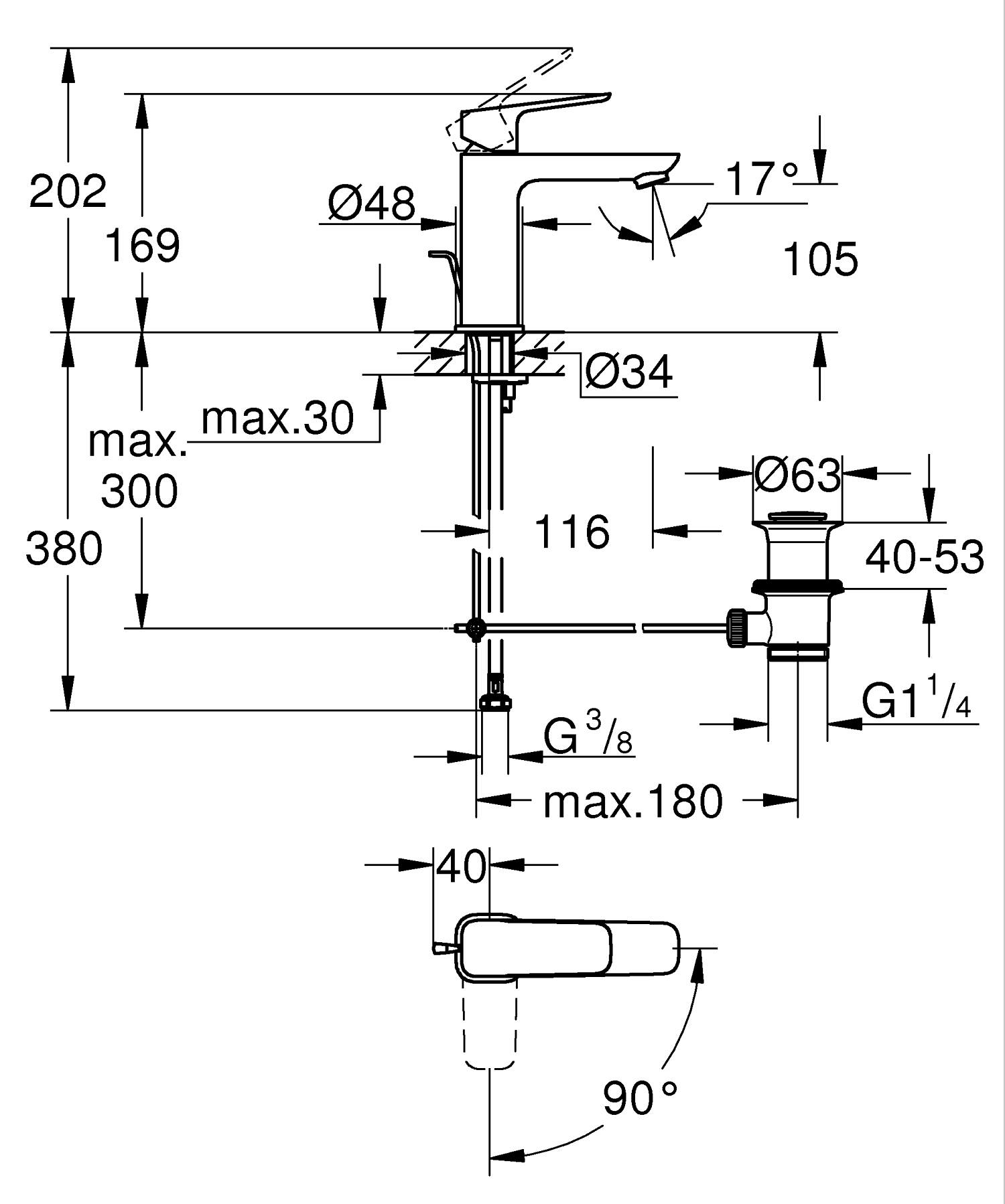 Baterie lavoar Grohe 1017580000, Cubeo, tip comanda monocomanda, marime m, tip instalare pe lavoar, pe blat, crom [3]