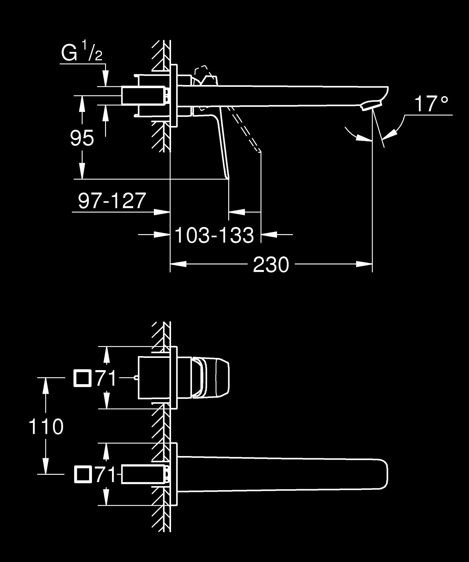 Baterie lavoar Grohe 1017890000, Cubeo, tip comanda monocomanda, marime l, numar orificii instalare 2, crom [10]