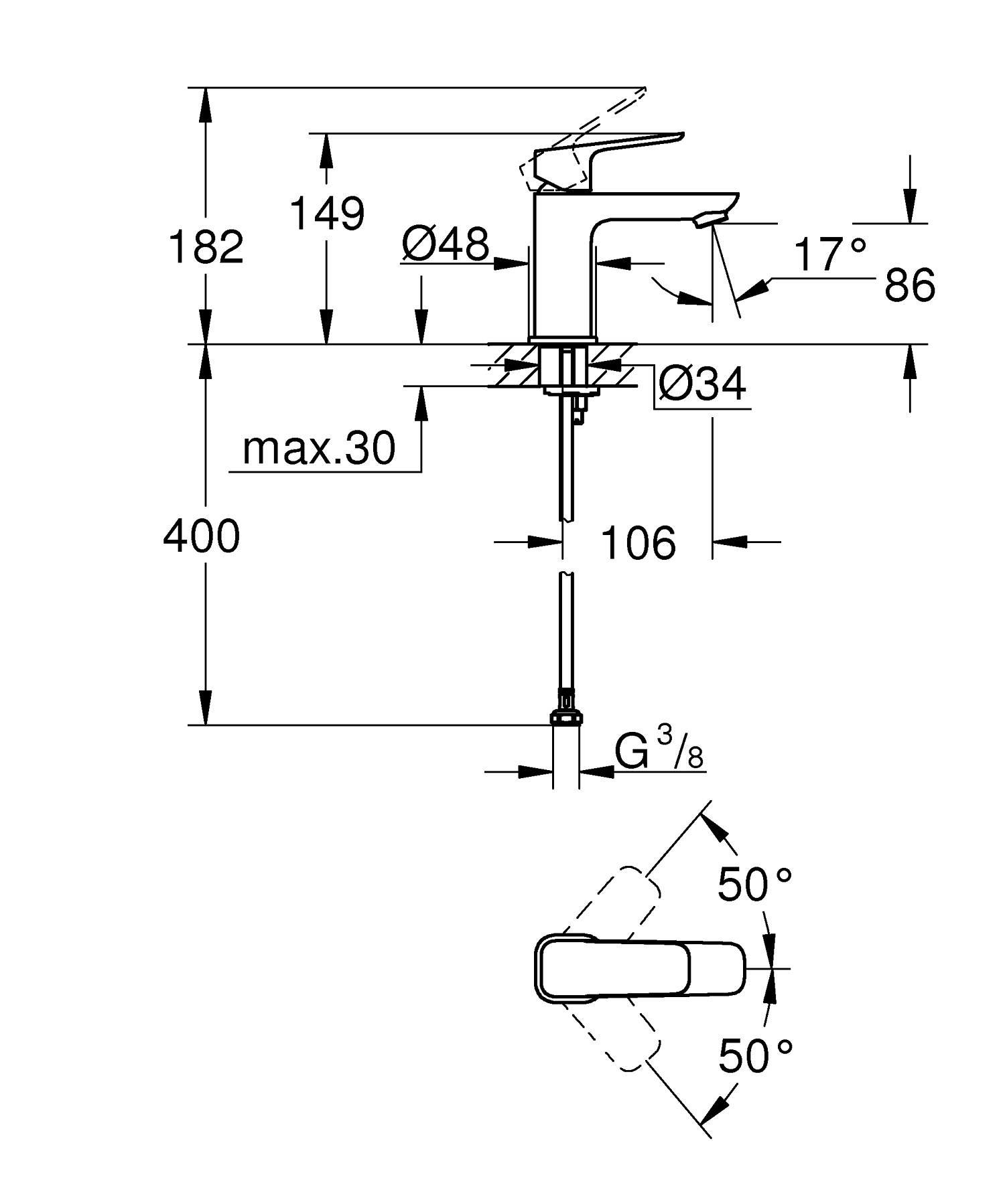 Baterie lavoar Grohe 1016992430, Cubeo, tip comanda monocomanda, tip instalare pe lavoar, marime s, negru [4]